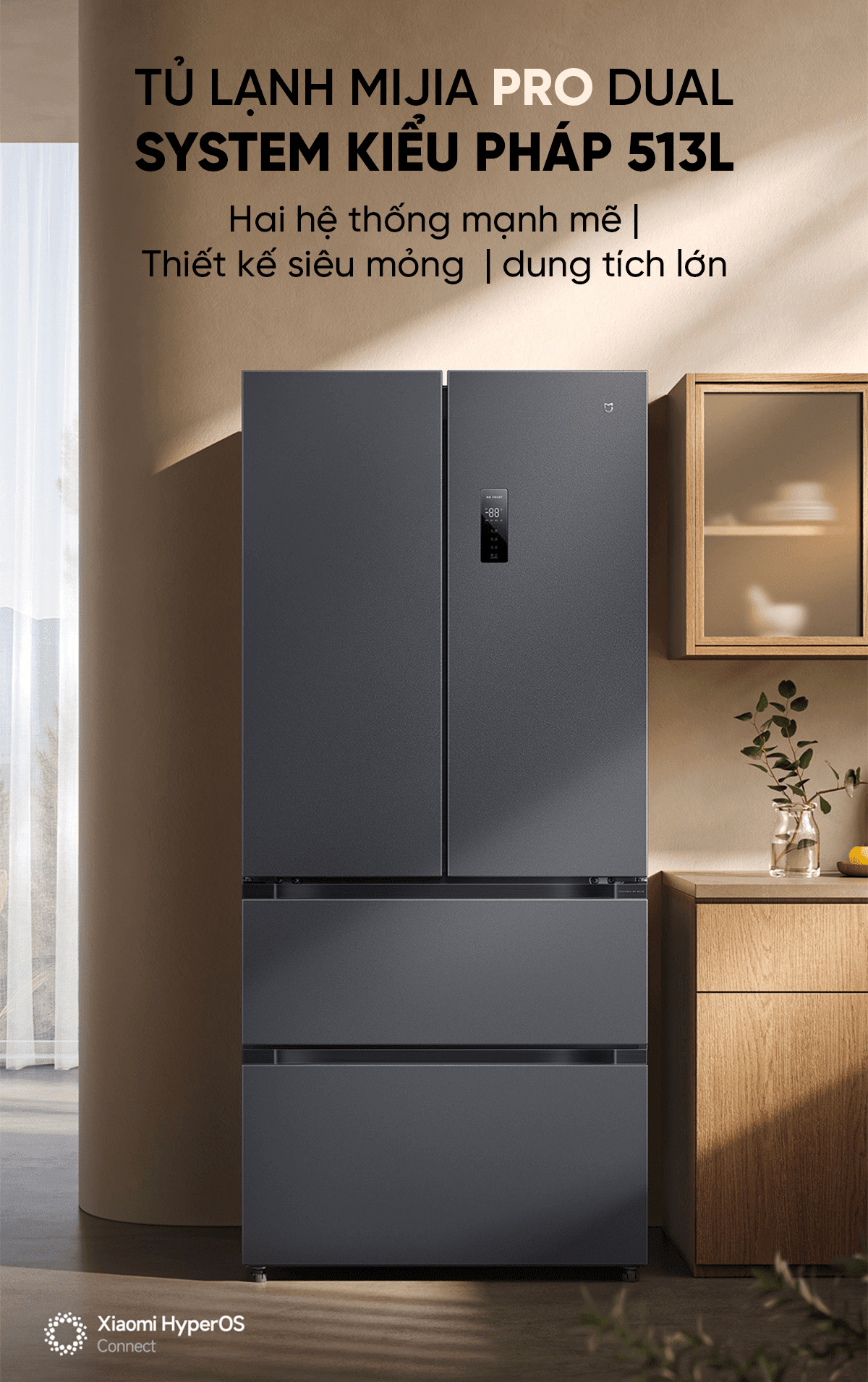 Tủ lạnh 4 cánh Xiaomi Mijia 513L Pro Kiểu Pháp, làm lạnh kép
