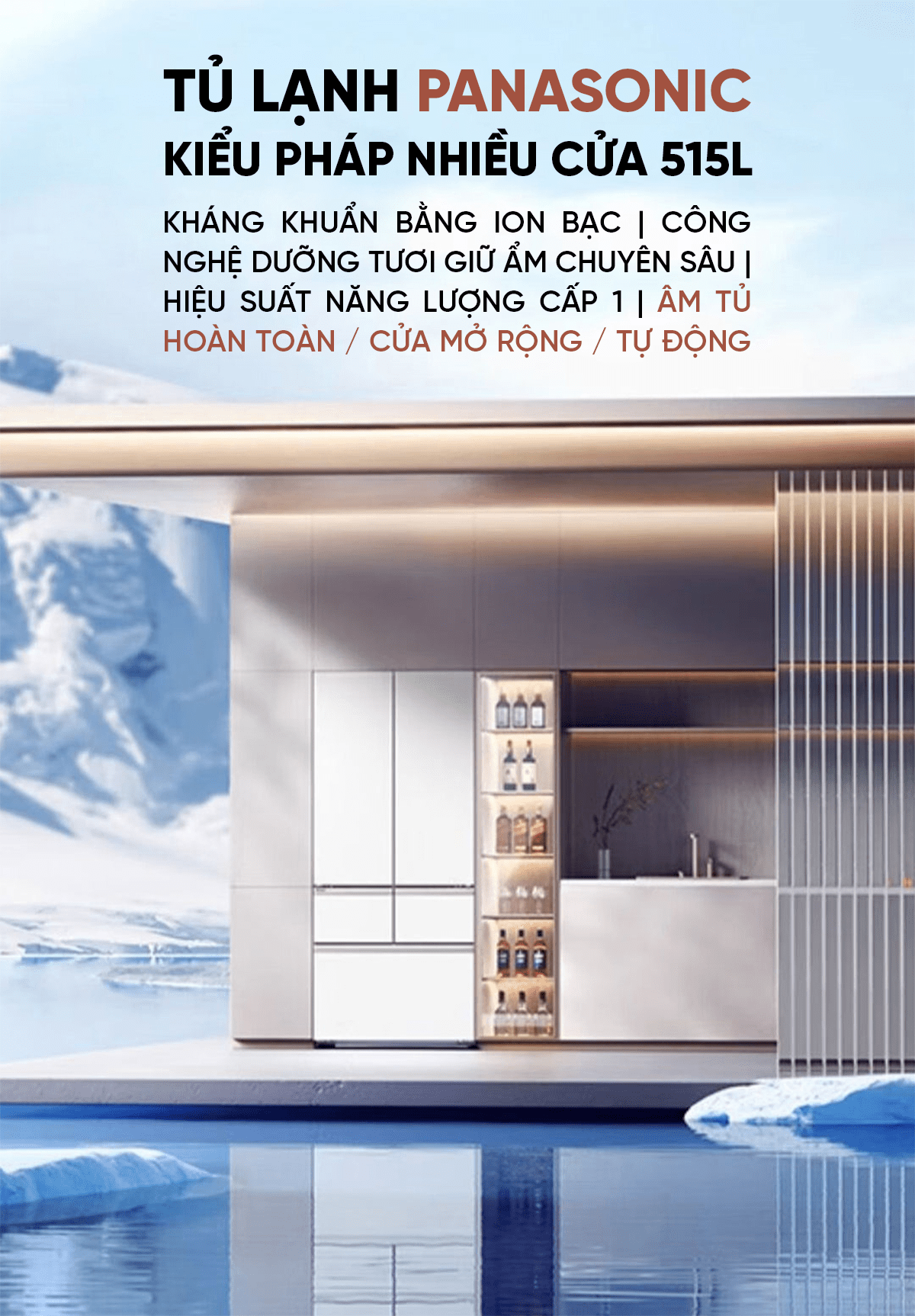 Tủ lạnh Panasonic kiểu Pháp nhiều cửa 515L kháng khuẩn bằng ion bạc