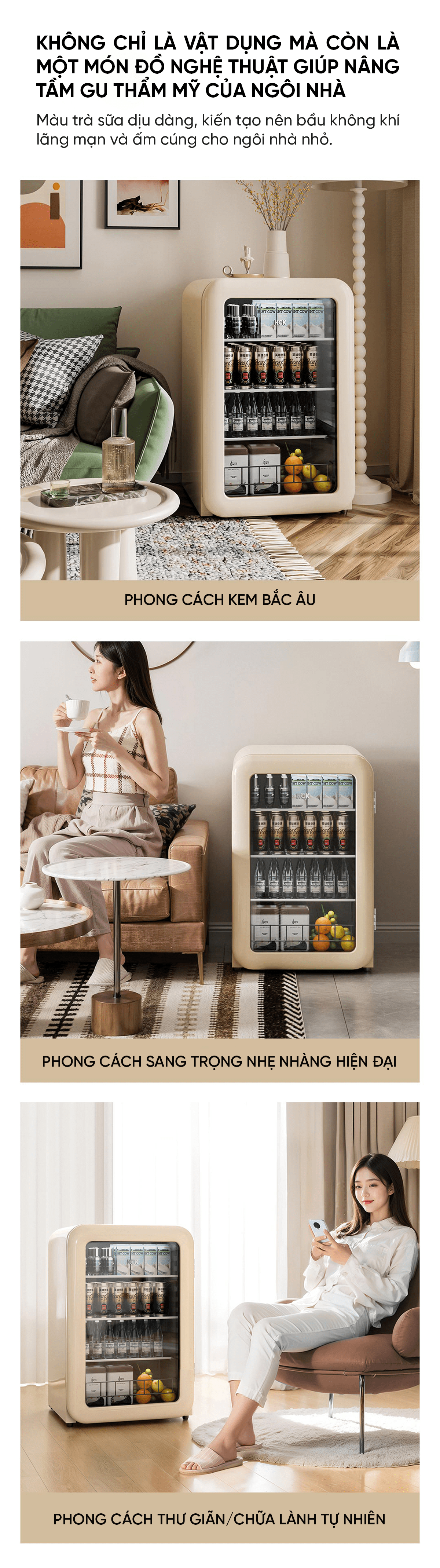 Tủ lạnh Xiaomi HCK Husky Ice Bar 115L màu kem mặt kính