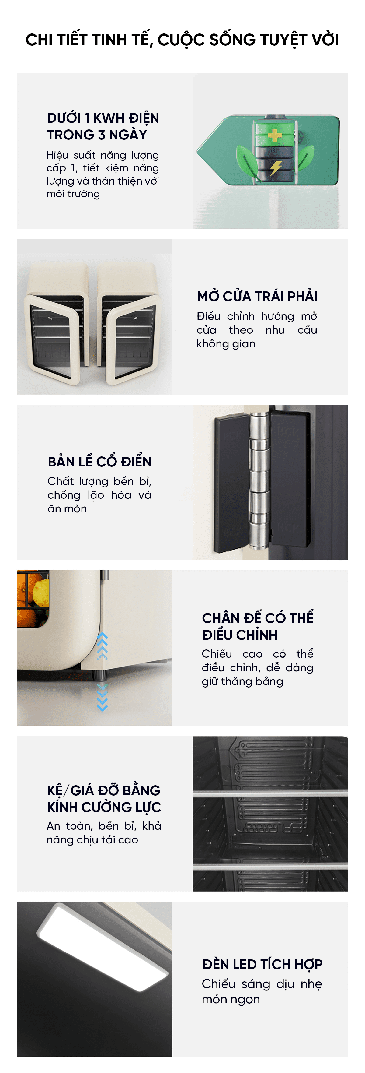 Tủ lạnh Xiaomi HCK Husky Ice Bar 115L màu kem mặt kính