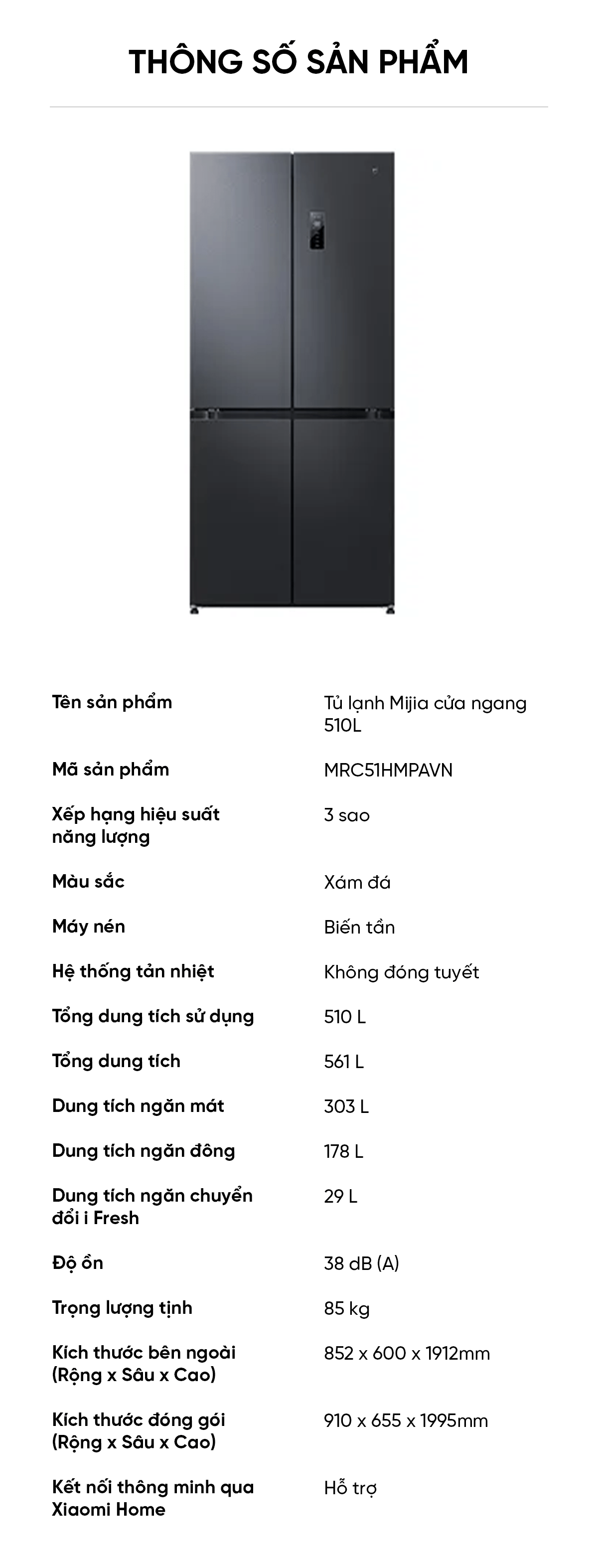 Tủ lạnh Xiaomi Mijia Cross Door 510L – Bản Quốc Tế, Bảo hành hãng
