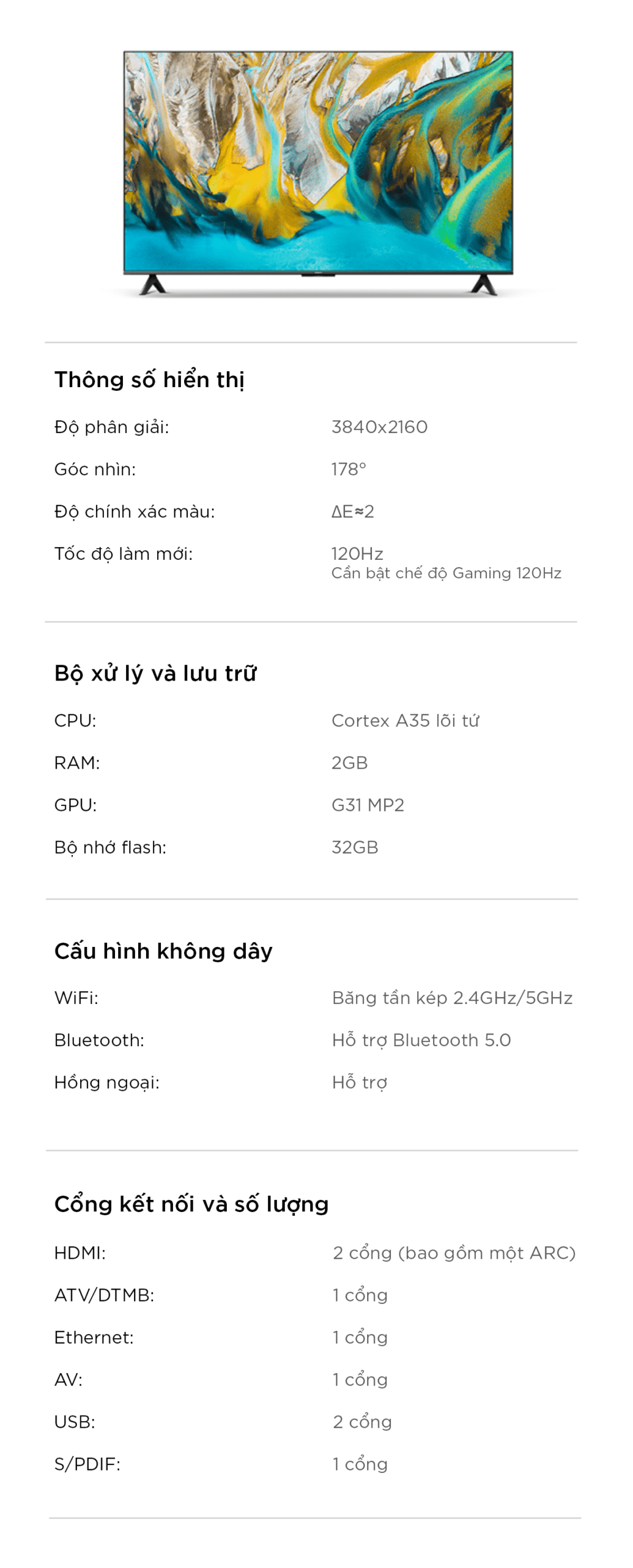 Tivi Xiaomi A65 65 Inch UHD 4K 120Hz Ram 2GB Rom 32GB
