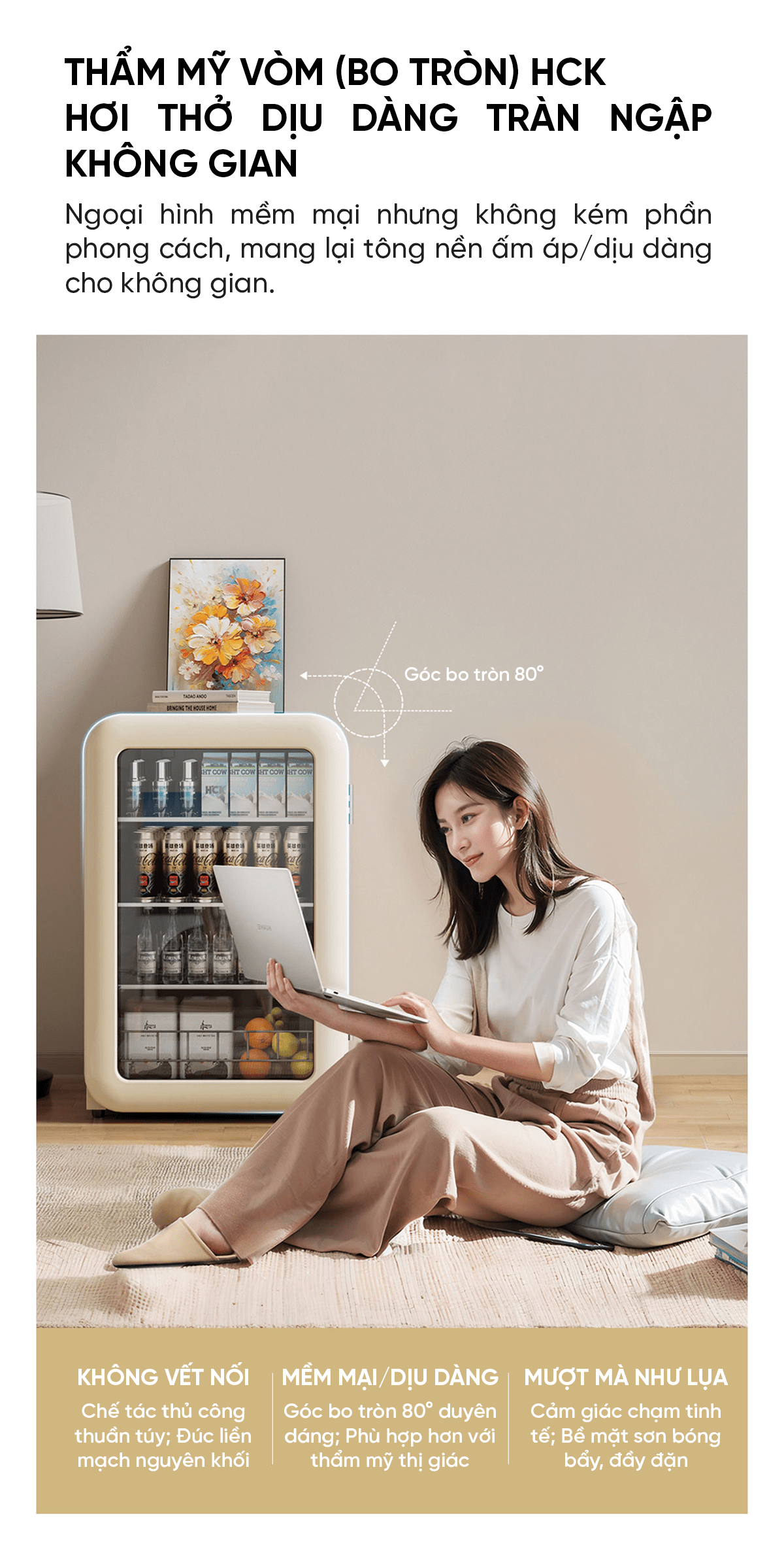 Tủ lạnh Xiaomi HCK Husky Ice Bar 115L màu kem mặt kính