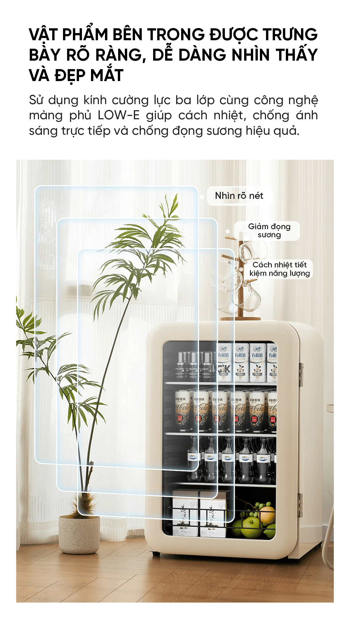 Tủ lạnh Xiaomi HCK Husky Ice Bar 115L màu kem mặt kính