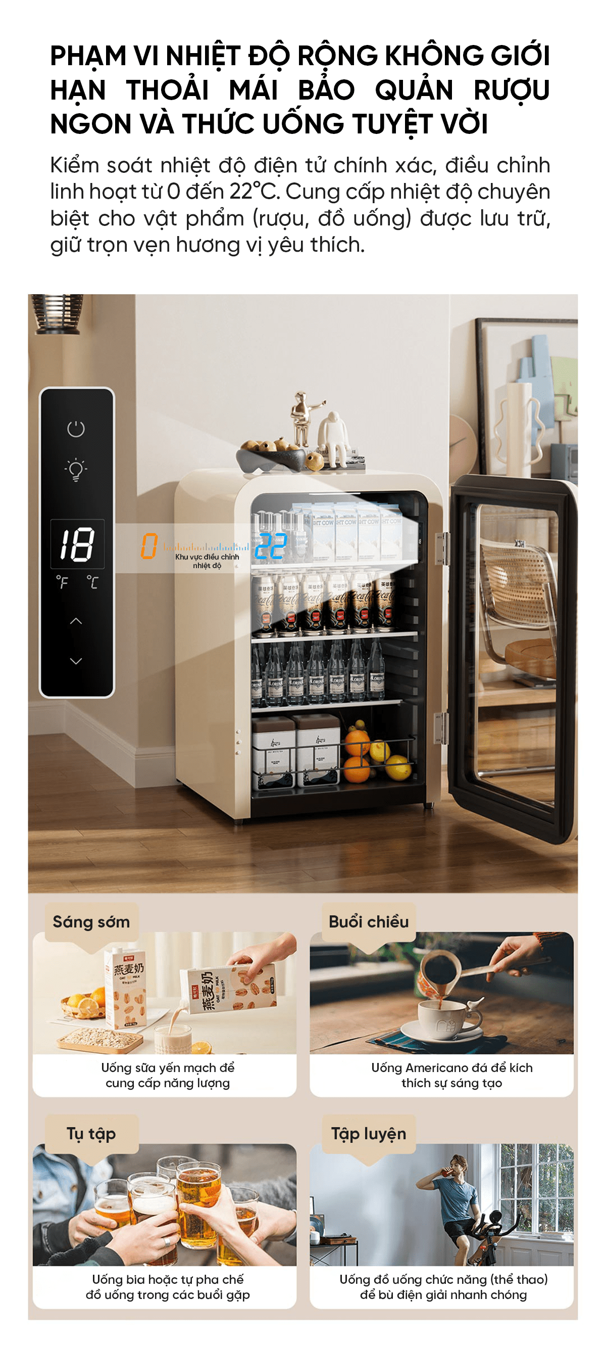 Tủ lạnh Xiaomi HCK Husky Ice Bar 115L màu kem mặt kính