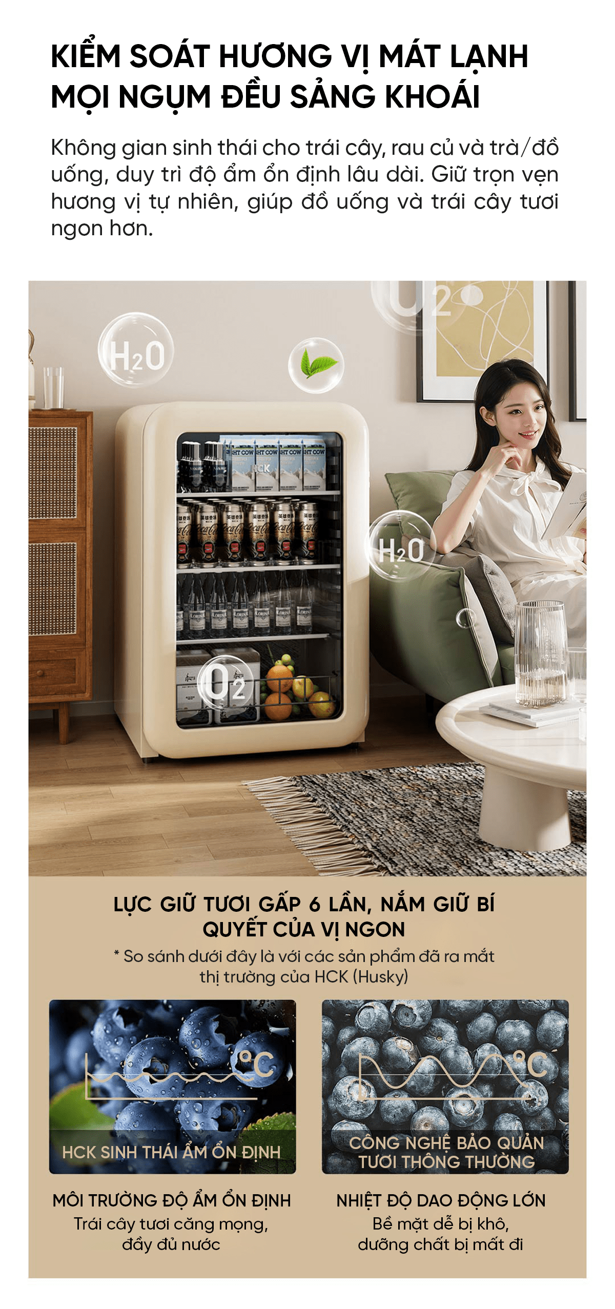 Tủ lạnh Xiaomi HCK Husky Ice Bar 115L màu kem mặt kính