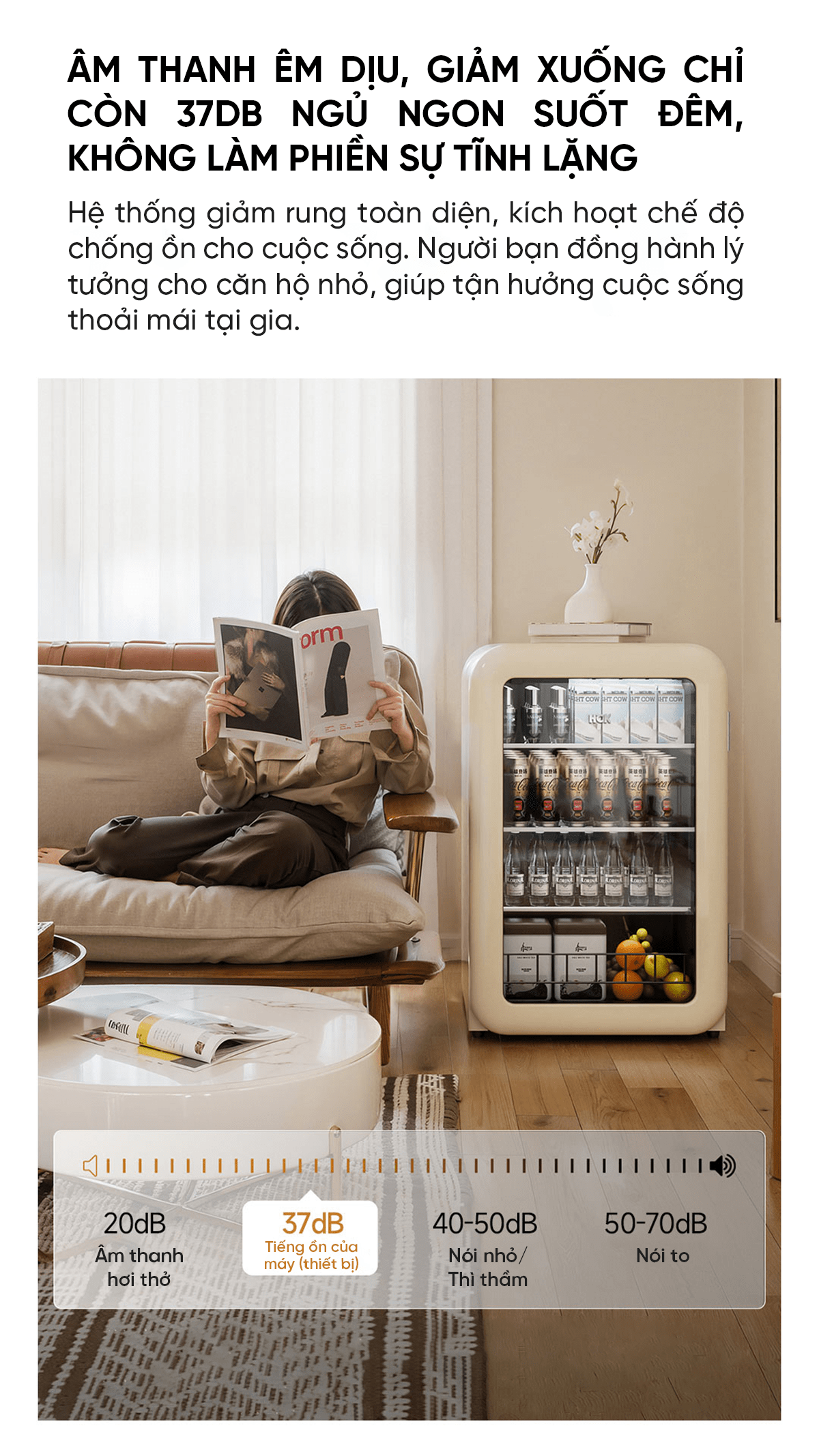 Tủ lạnh Xiaomi HCK Husky Ice Bar 115L màu kem mặt kính