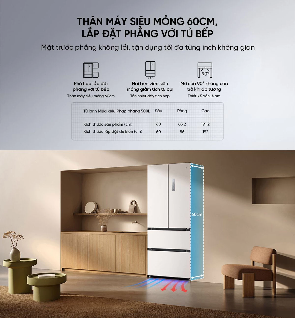Tủ lạnh Xiaomi Mijia 508L kiểu Pháp Màu Trắng Model 2025