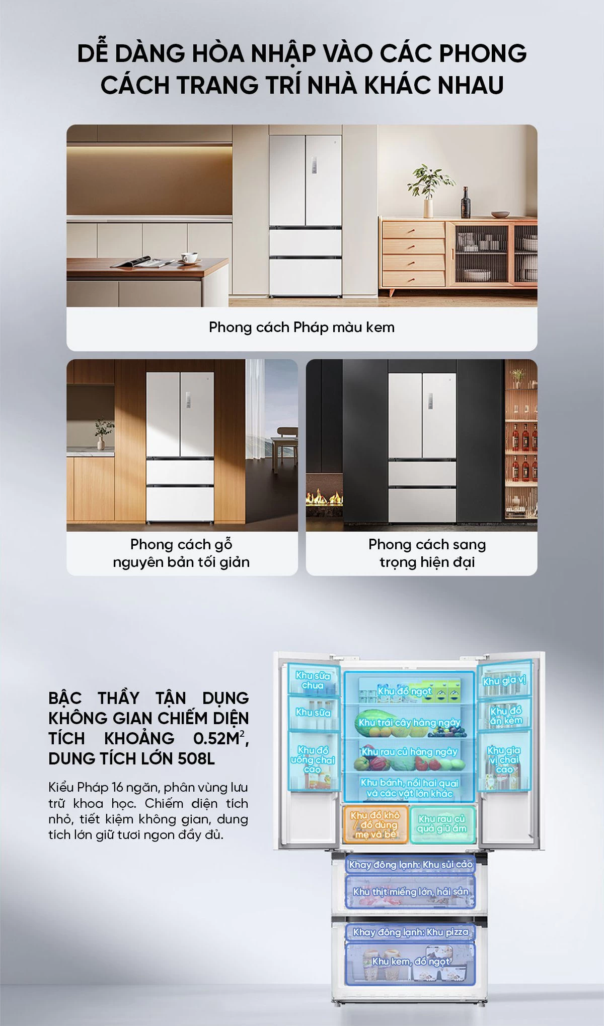 Tủ lạnh Xiaomi Mijia 508L kiểu Pháp Màu Trắng Model 2025