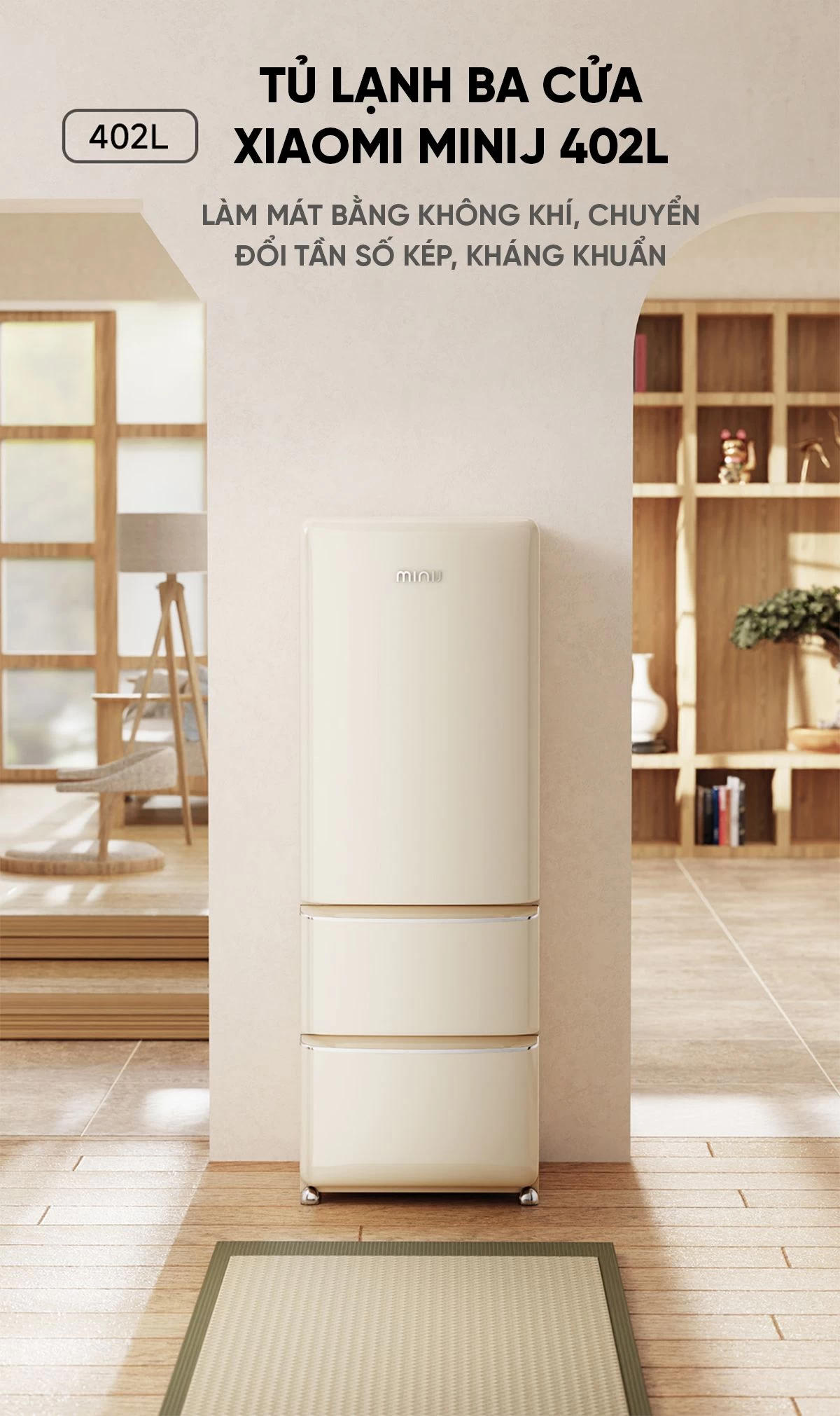 Tủ Lạnh Xiaomi MiniJ Retro 402L Kiểu Pháp, Có Ngăn Đông Mềm