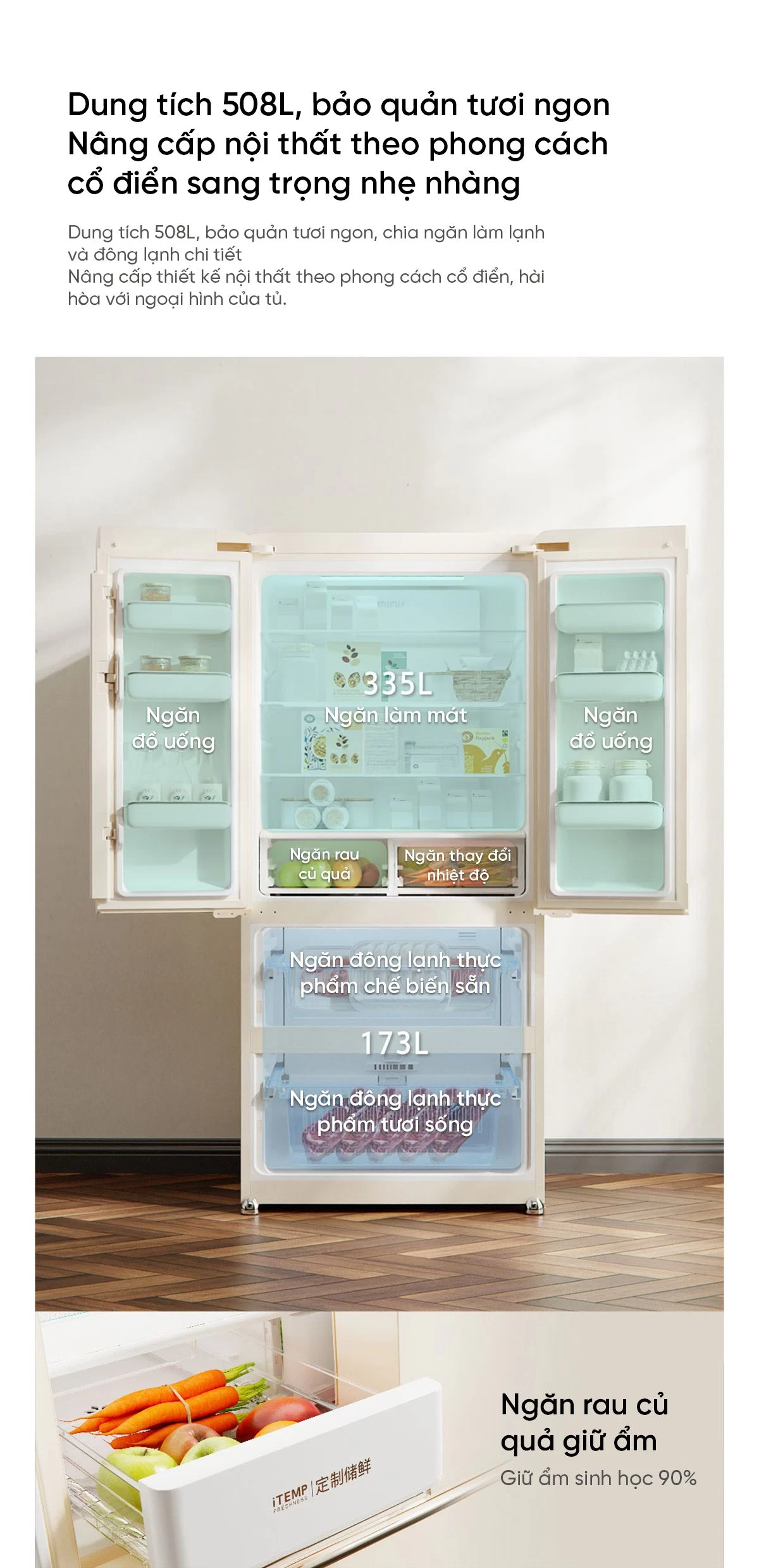 Tủ lạnh MiniJ Retro 508L Plus