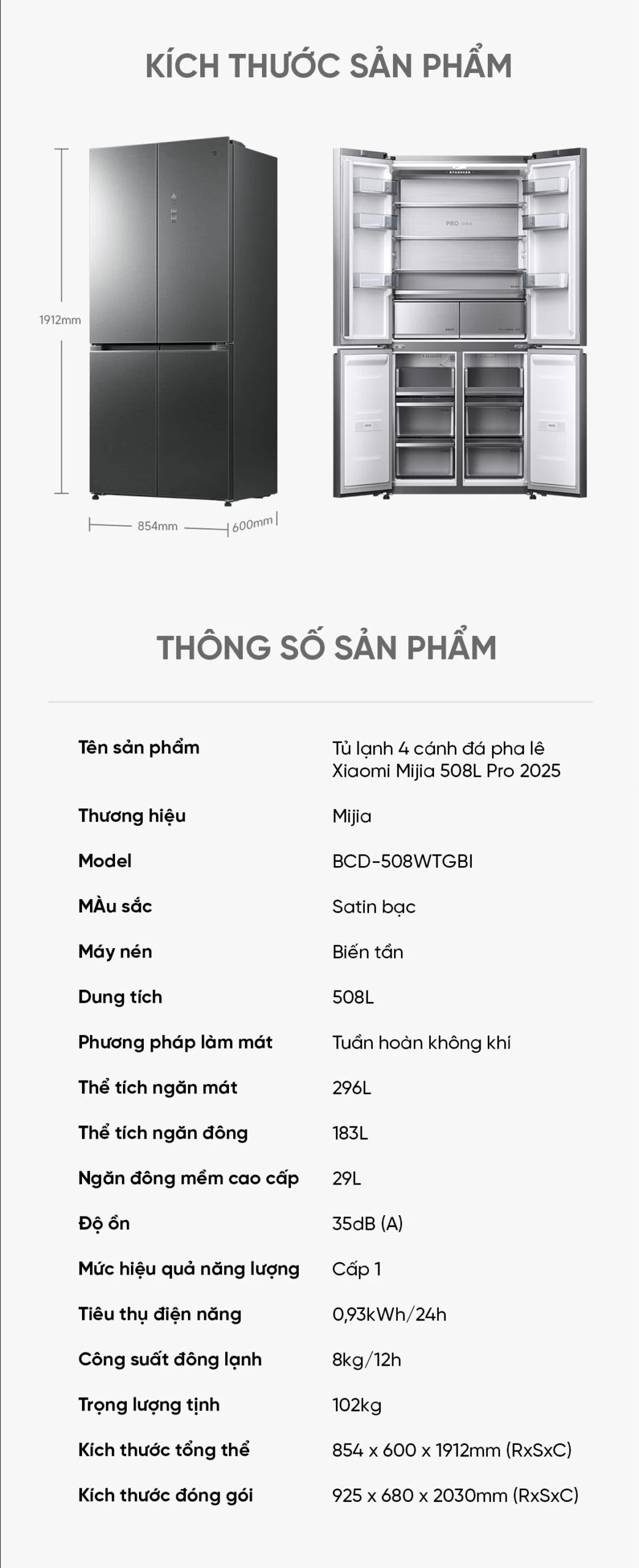 Tủ lạnh Xiaomi Mijia 508L Pro 2025