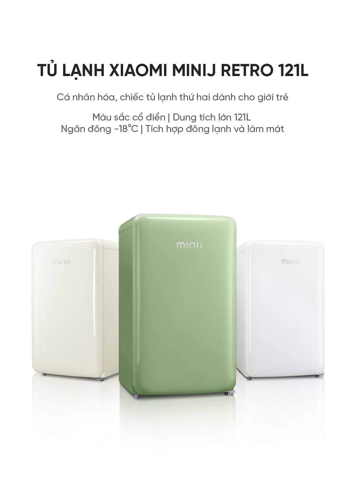 Tủ lạnh Mini MiniJ Retro 121L nhỏ gọn thiết kế hiện đại