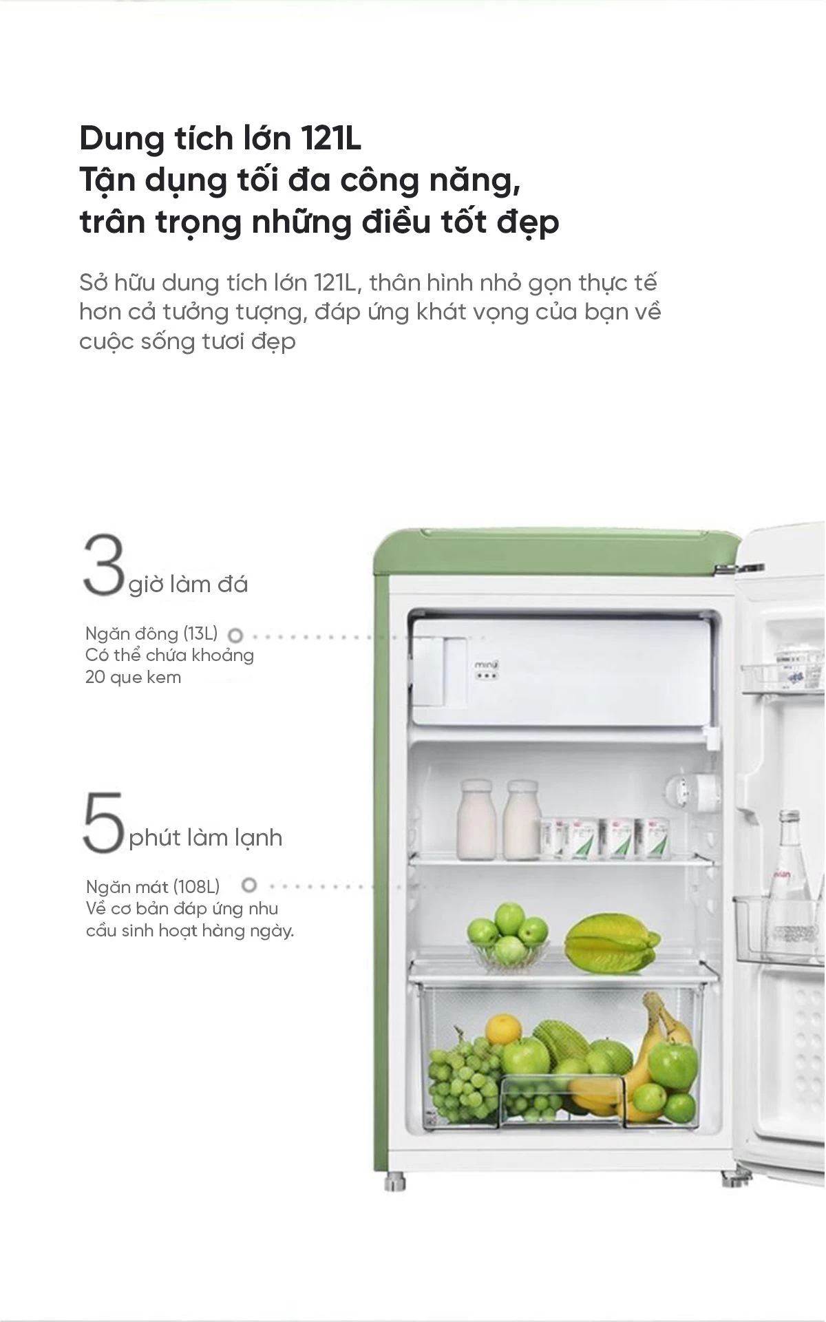 Tủ lạnh Mini MiniJ Retro 121L nhỏ gọn thiết kế hiện đại