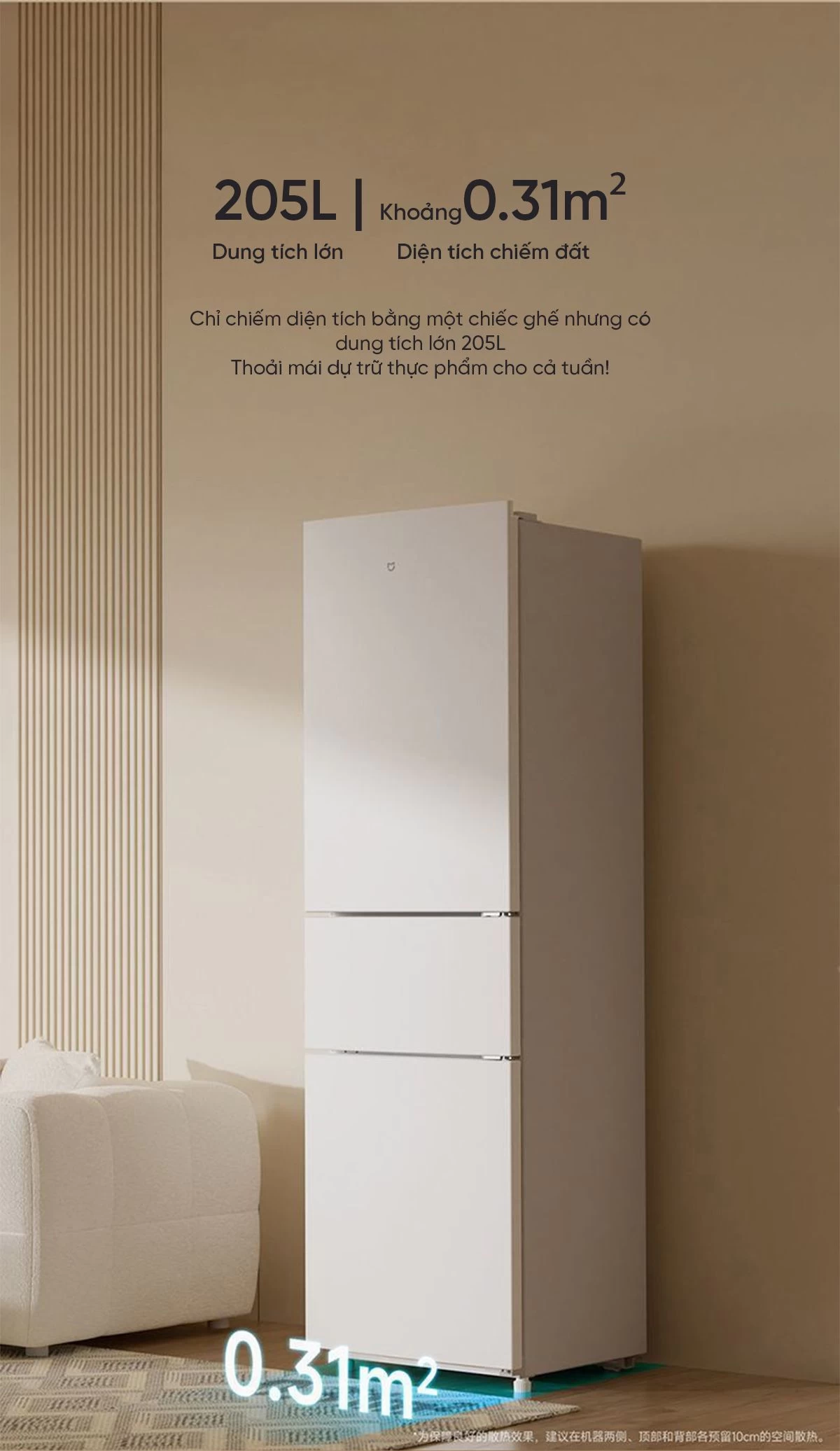 Tủ lạnh Xiaomi Mijia 205L, 3 cửa, pha lê trắng, có ngăn đông mềm