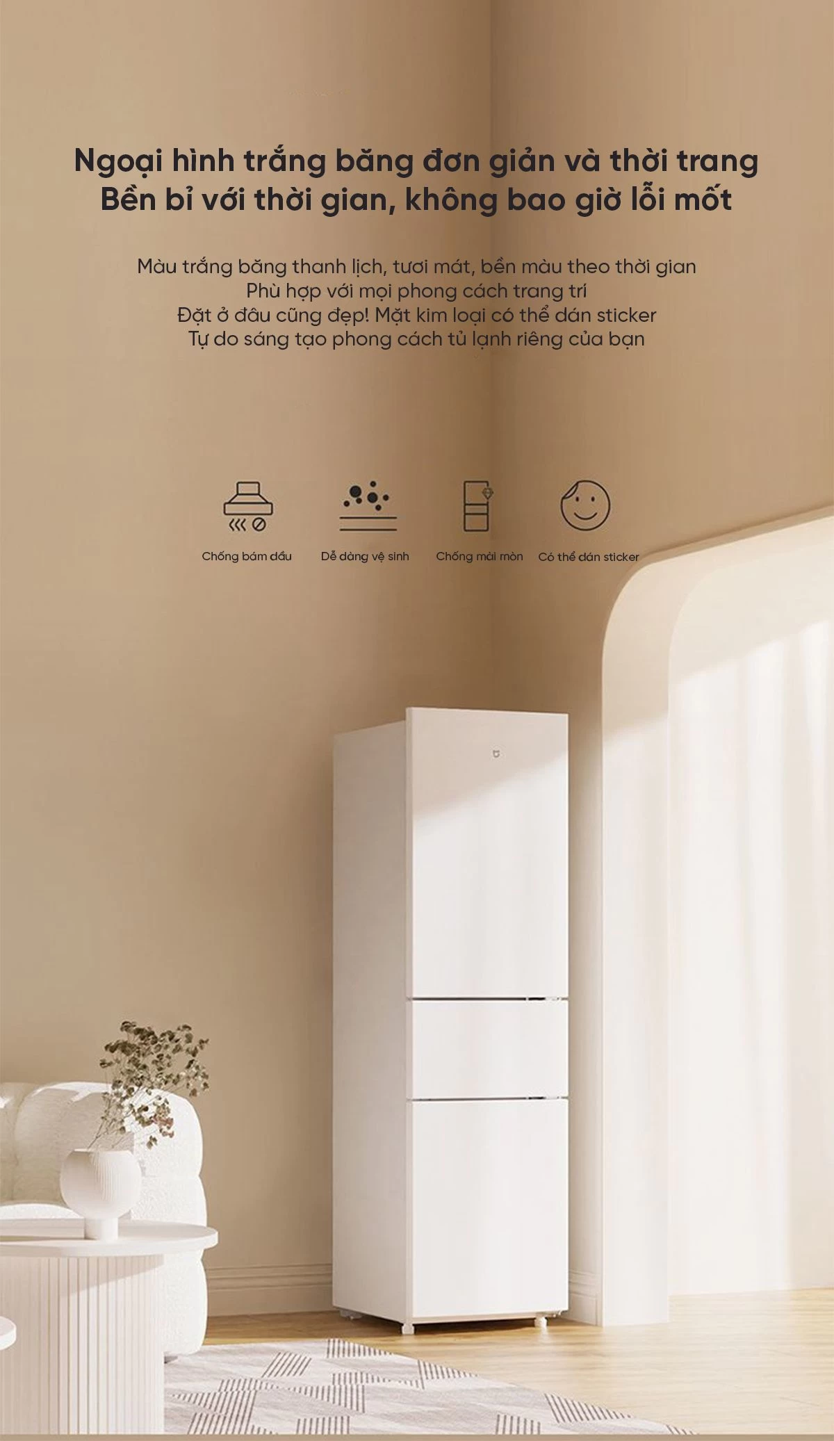 Tủ lạnh Xiaomi Mijia 205L, 3 cửa, pha lê trắng, có ngăn đông mềm