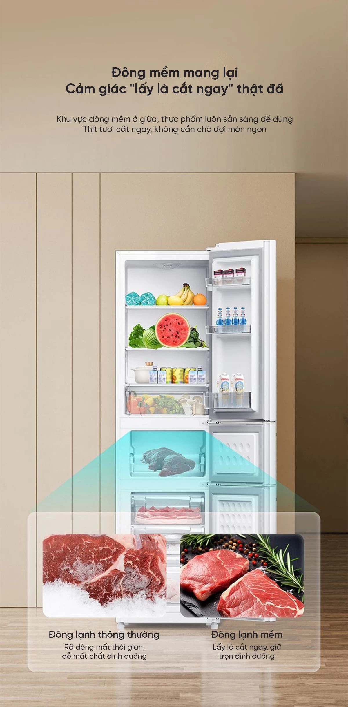 Tủ lạnh Xiaomi Mijia 205L, 3 cửa, pha lê trắng, có ngăn đông mềm