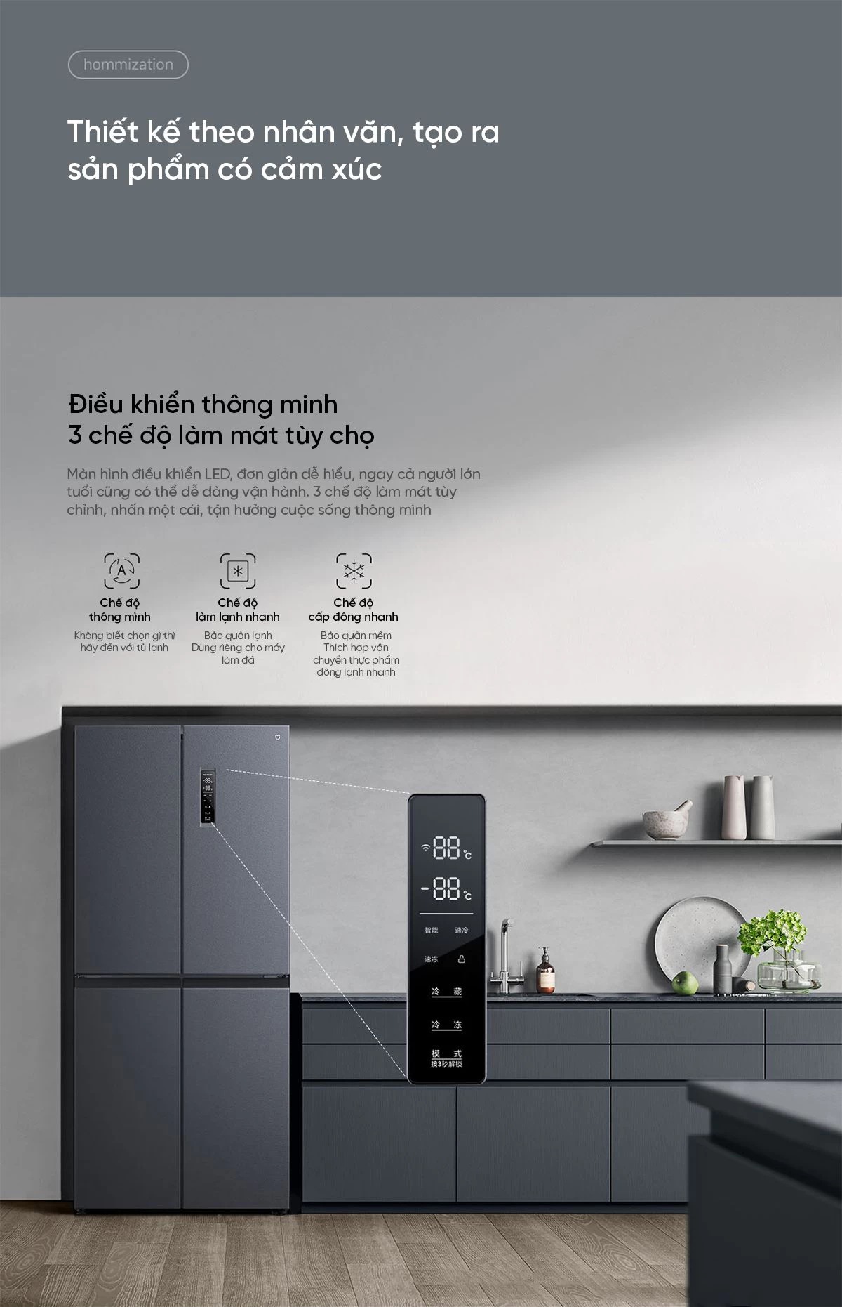 Tủ lạnh Xiaomi Mijia 430L, 4 cánh, ion khử khuẩn, cấp đông nhanh