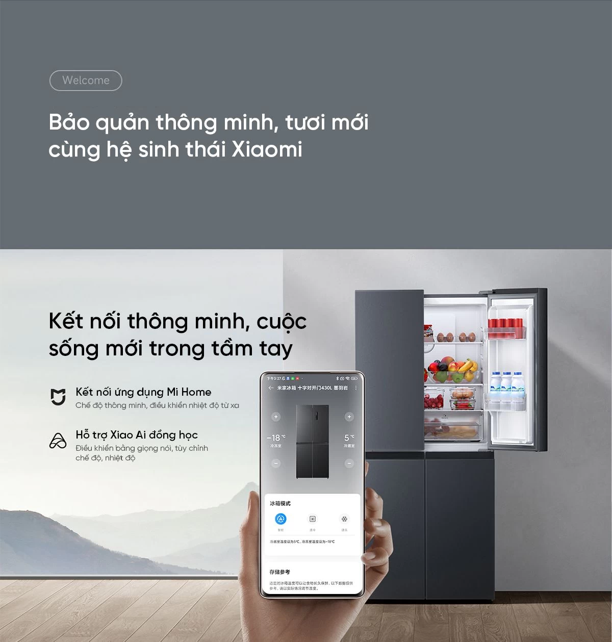 Tủ lạnh Xiaomi Mijia 430L, 4 cánh, ion khử khuẩn, cấp đông nhanh