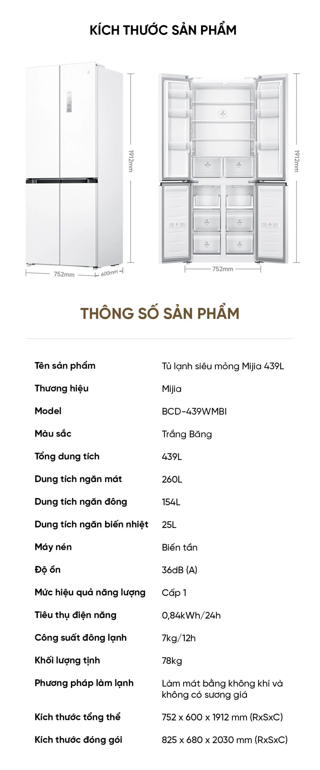 Tủ lạnh Xiaomi Mijia 439L, 4 cửa, thiết kế mỏng, tiết kiệm điện