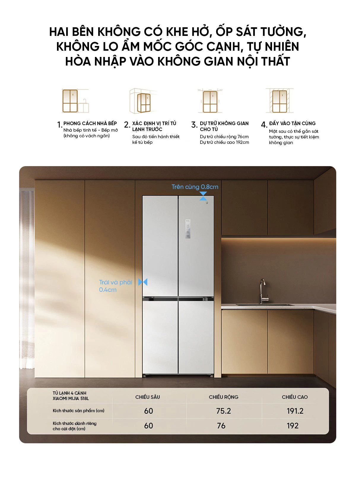 Tủ lạnh Xiaomi Mijia 439L, 4 cửa, thiết kế mỏng, tiết kiệm điện