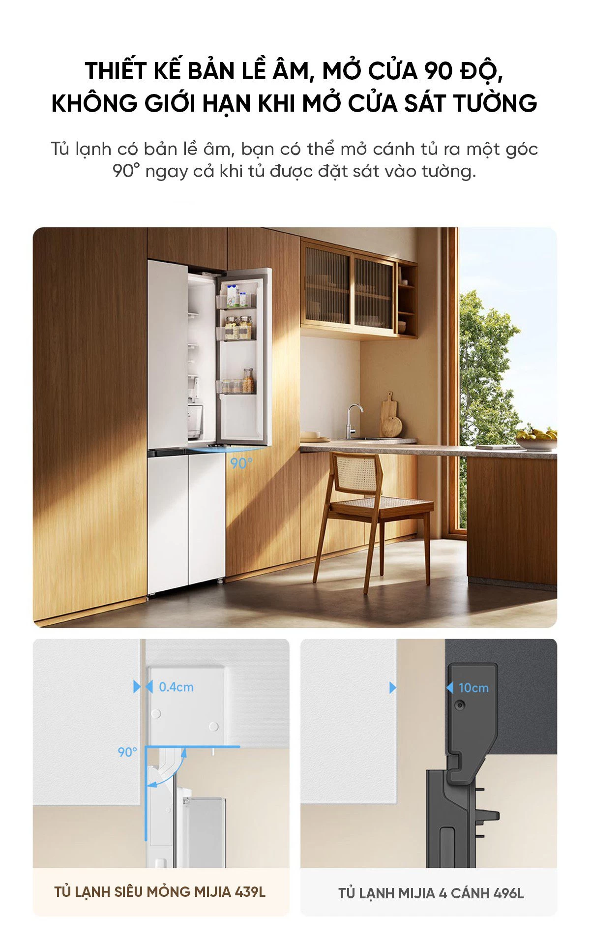 Tủ lạnh Xiaomi Mijia 439L, 4 cửa, thiết kế mỏng, tiết kiệm điện