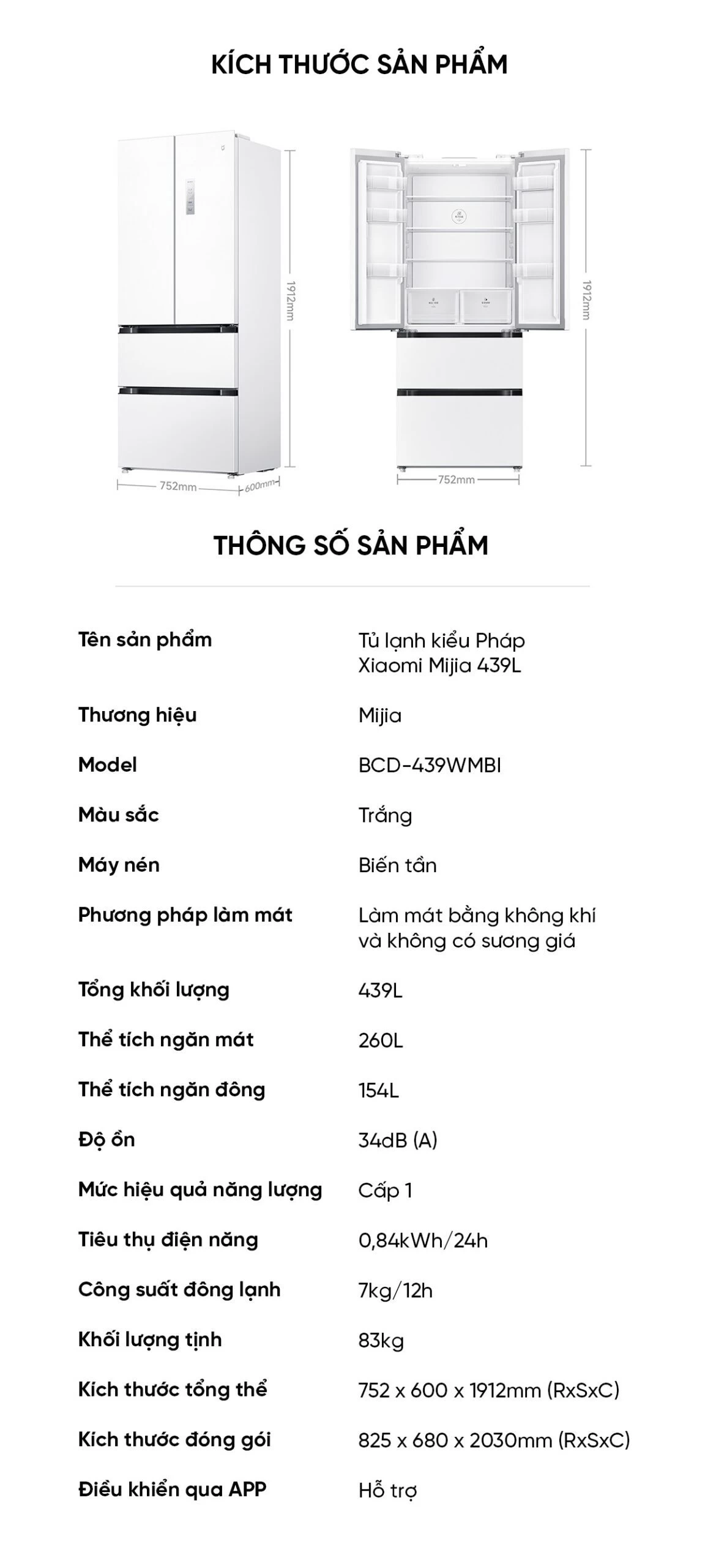 Tủ lạnh Xiaomi Mijia 439L kiểu Pháp, thiết kế mỏng, sức chứa lớn