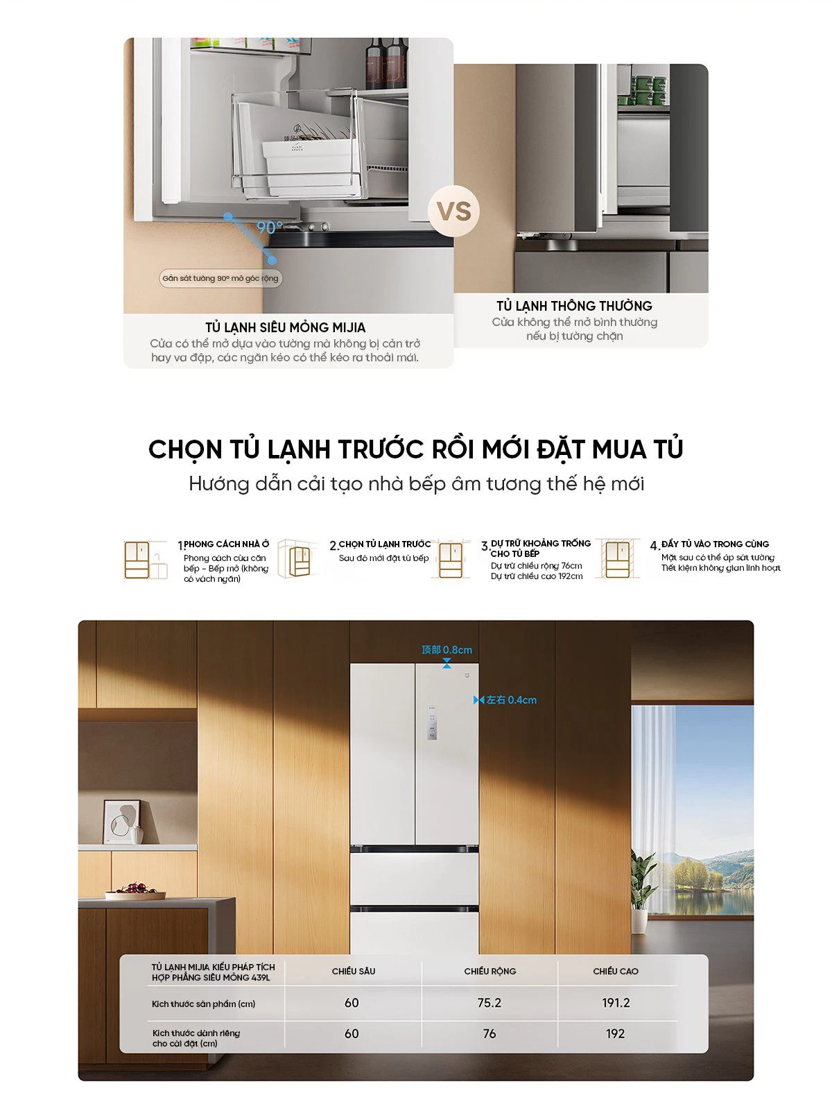 Tủ lạnh Xiaomi Mijia 439L kiểu Pháp, thiết kế mỏng, sức chứa lớn