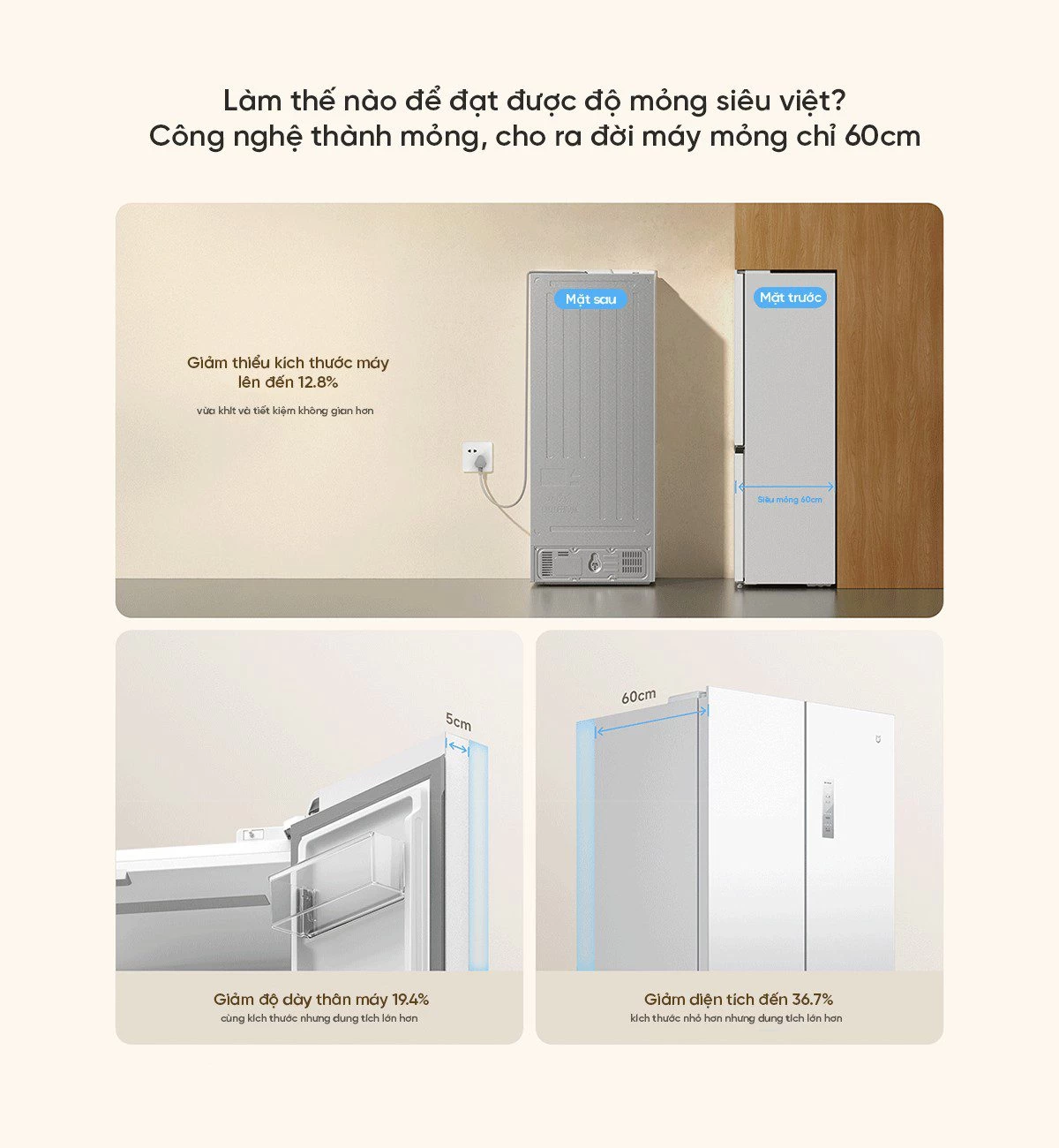 Tủ lạnh Xiaomi Mijia 508L, 4 cửa, thiết kế siêu mỏng