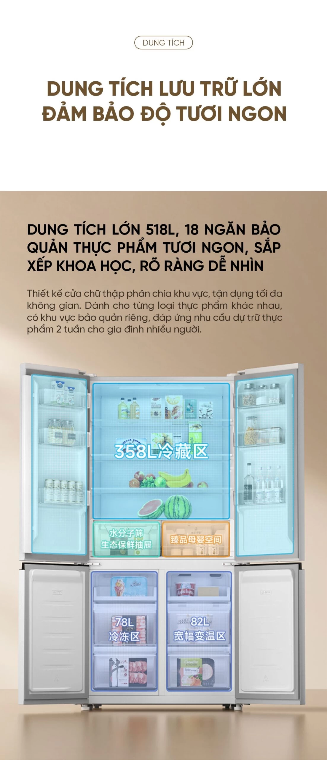 Tủ lạnh Xiaomi Mijia 518L, 4 cửa, có ngăn đông mềm