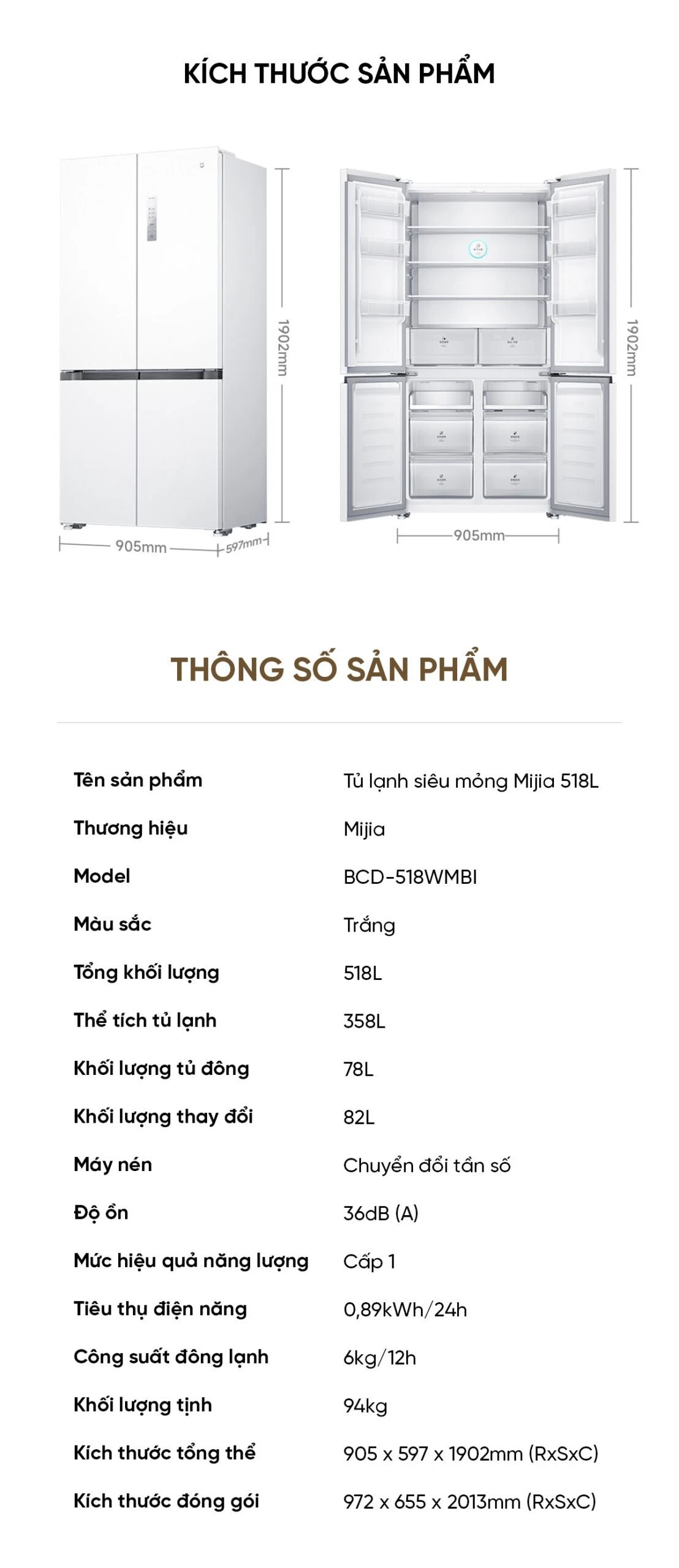 Tủ lạnh Xiaomi Mijia 518L, 4 cửa, có ngăn đông mềm