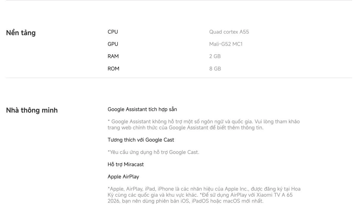 xiaomi-a-65-2026-22 Tivi Xiaomi A 65 Inch – 2026 Bản Quốc Tế – 4K/60Hz – 2GB/8GB