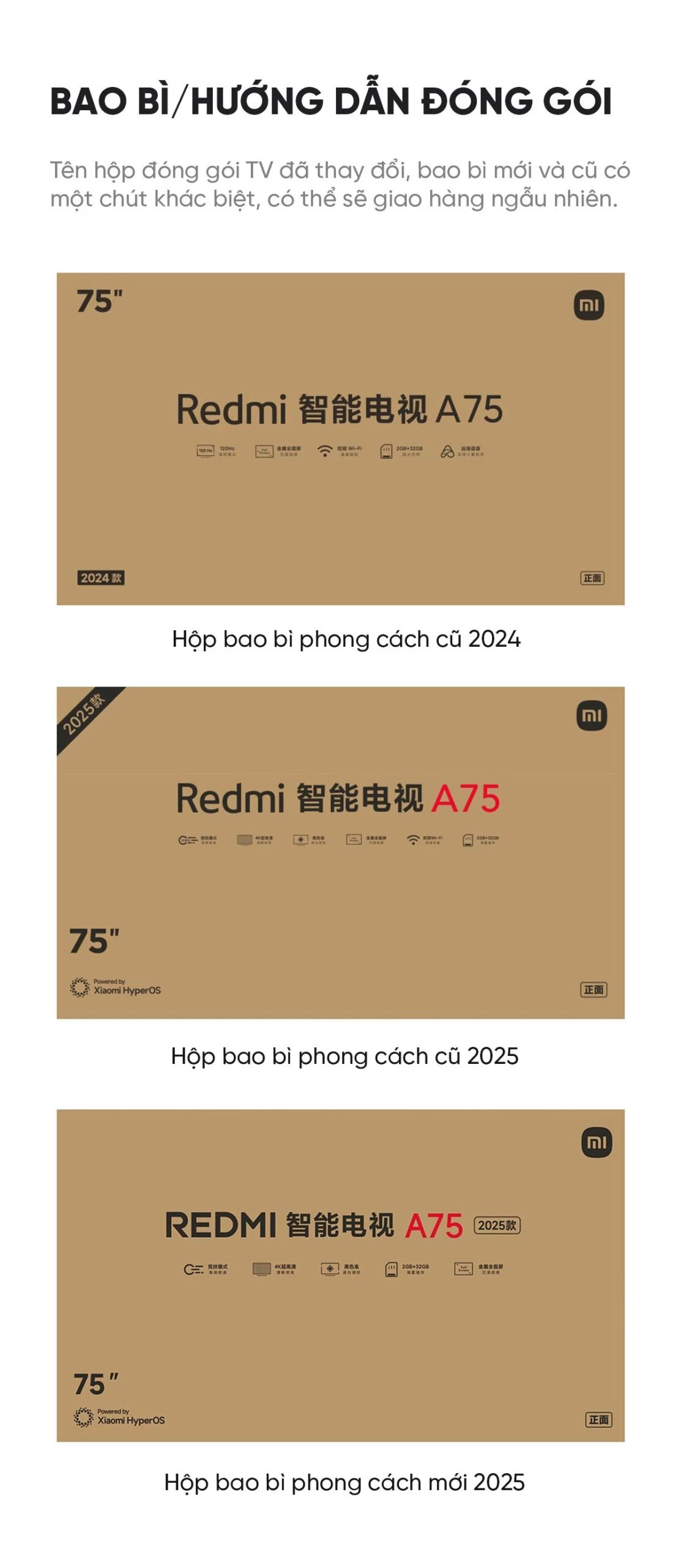 Tivi Xiaomi Redmi A75 2025 75 Inch 2/32GB 120Hz phiên bản tiết kiệm điện