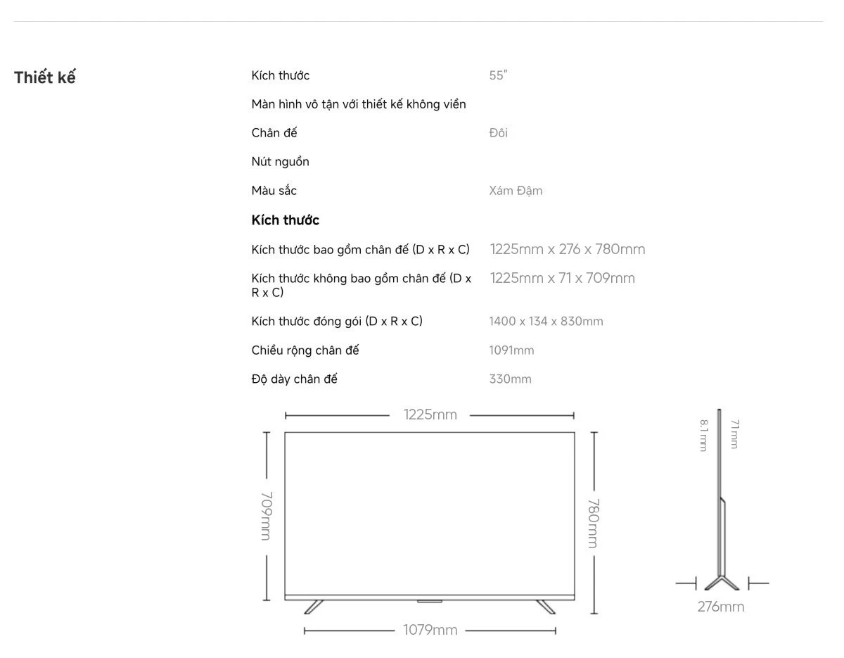 Tivi Xiaomi S Pro Mini LED 55 2026 – Bản Quốc Tế – 4K/144Hz – 3GB/32GB