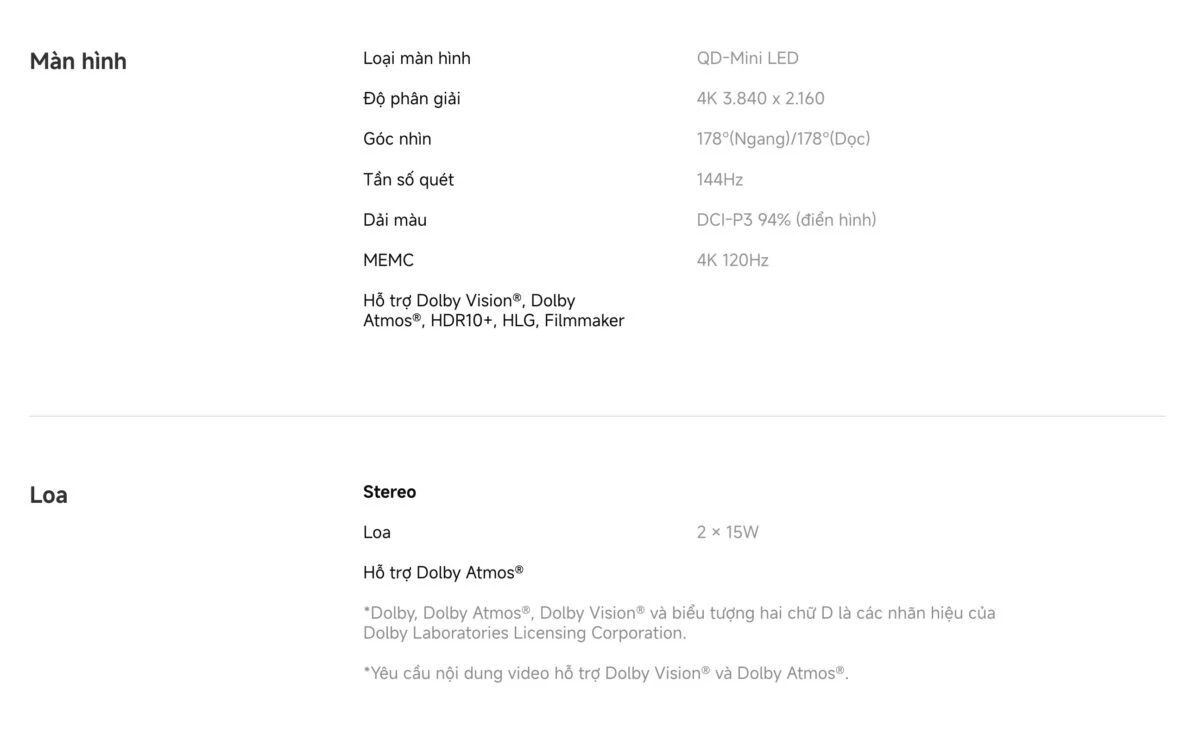 Tivi Xiaomi S Pro Mini LED 65 2026 – Bản Quốc Tế – 4K/144Hz – 3GB/32GB