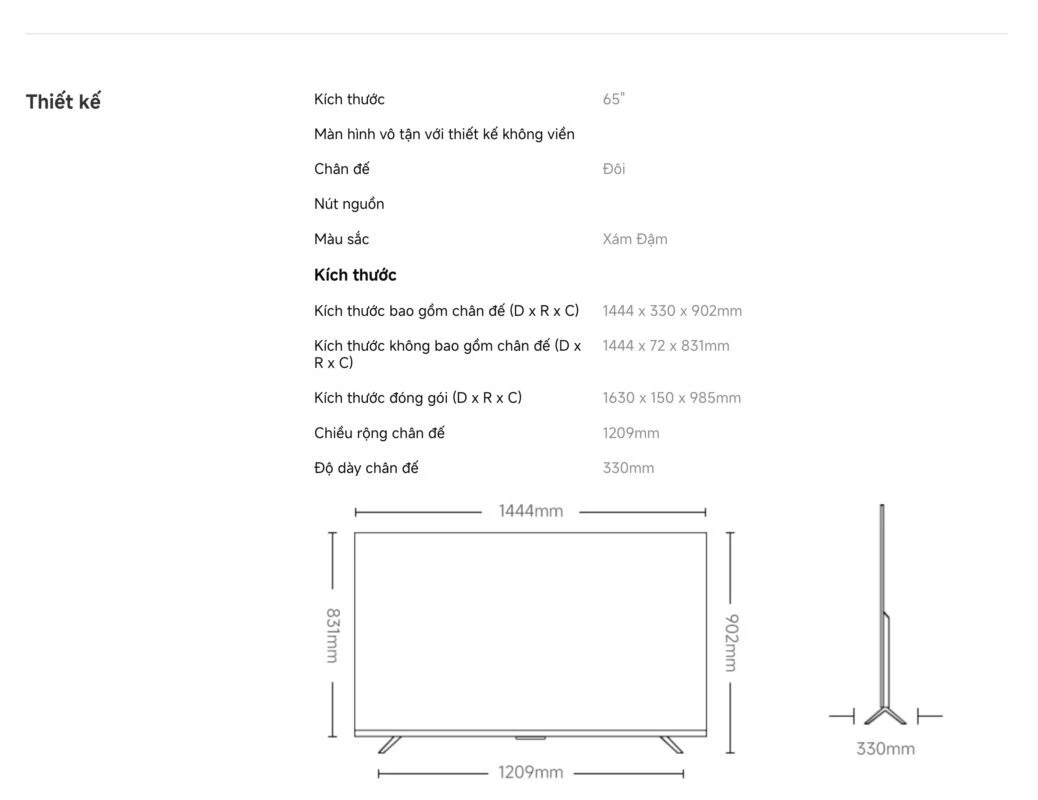 Tivi Xiaomi S Pro Mini LED 65 2026 – Bản Quốc Tế – 4K/144Hz – 3GB/32GB