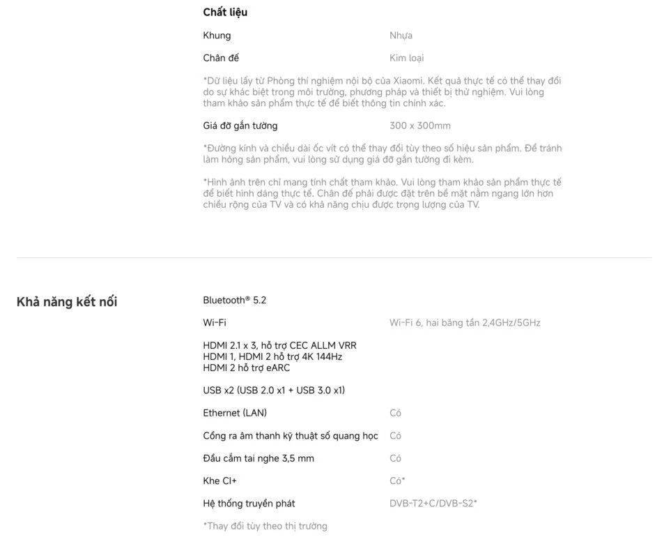 Tivi Xiaomi S Pro Mini LED 65 2026 – Bản Quốc Tế – 4K/144Hz – 3GB/32GB