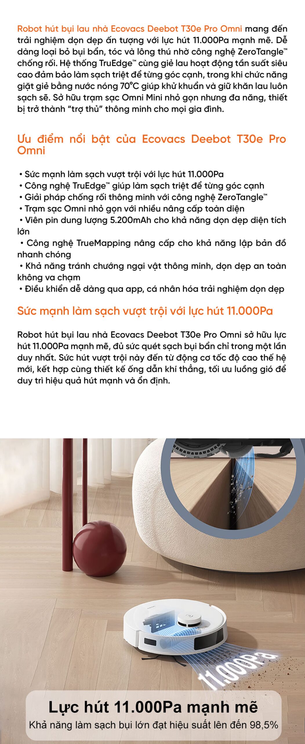 Robot hút bụi lau nhà Ecovacs Deebot T30e Pro Omni – Bản Quốc Tế