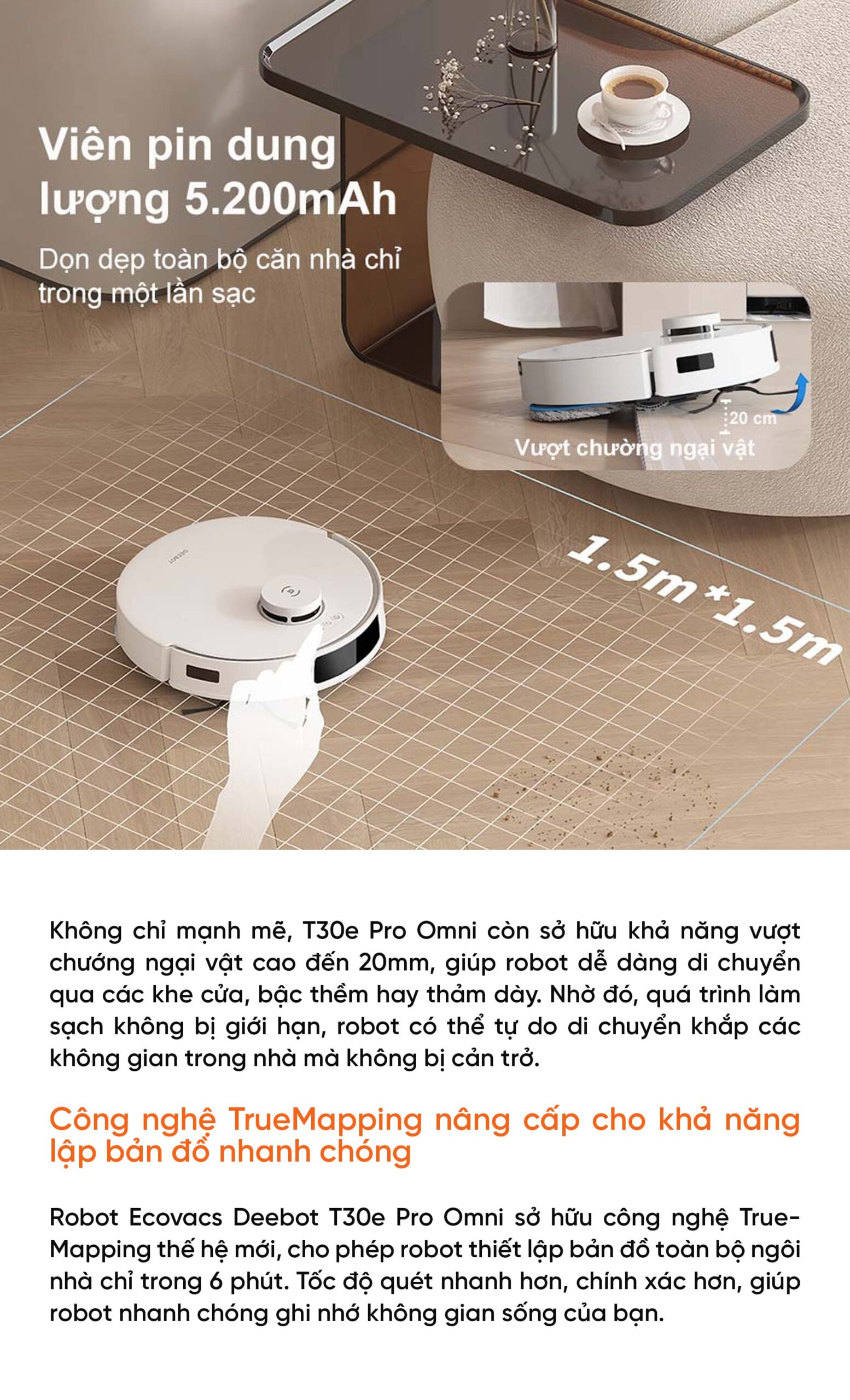 Robot hút bụi lau nhà Ecovacs Deebot T30e Pro Omni – Bản Quốc Tế