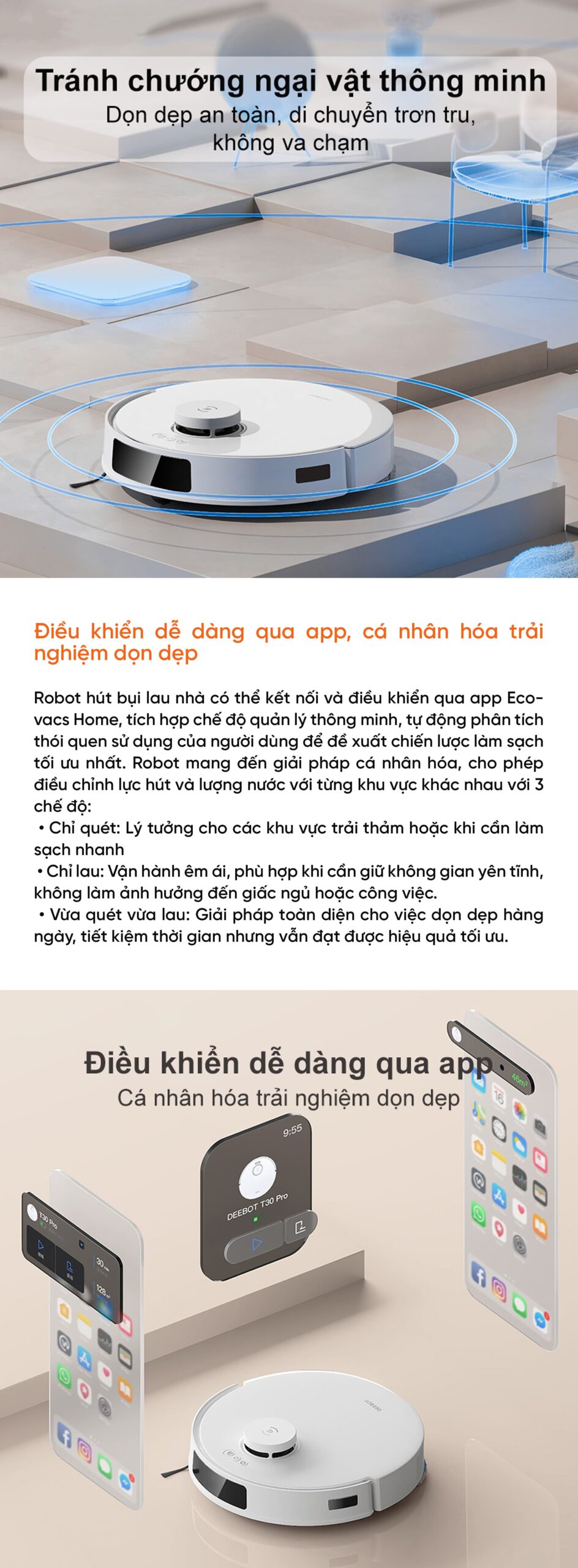 Robot hút bụi lau nhà Ecovacs Deebot T30e Pro Omni – Bản Quốc Tế