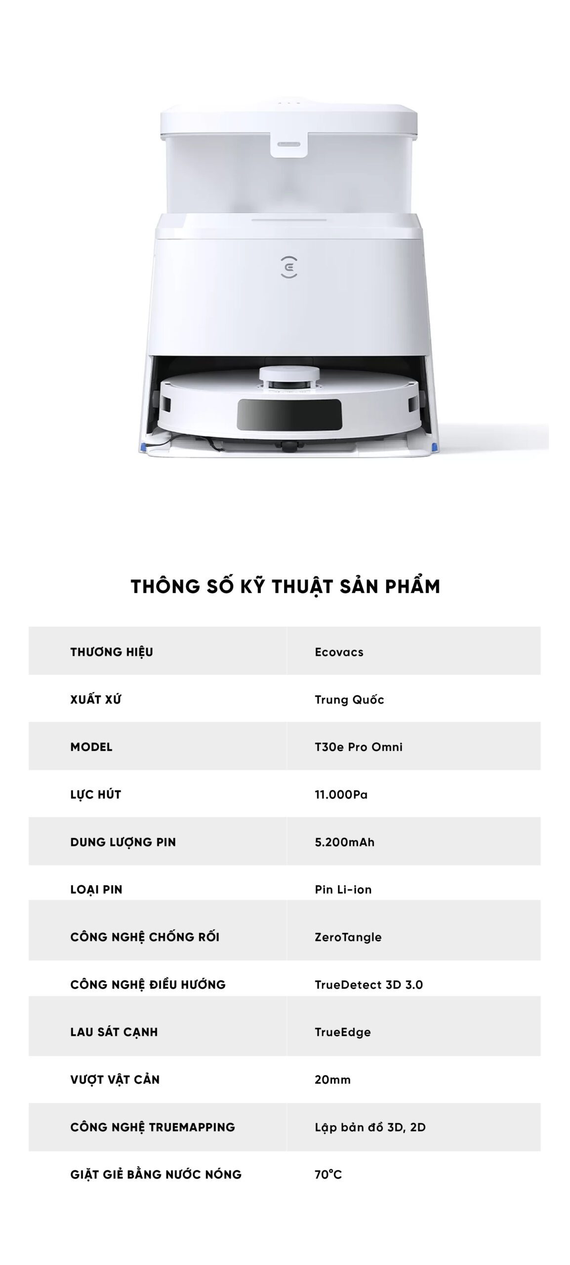 Robot hút bụi lau nhà Ecovacs Deebot T30e Pro Omni – Bản Quốc Tế