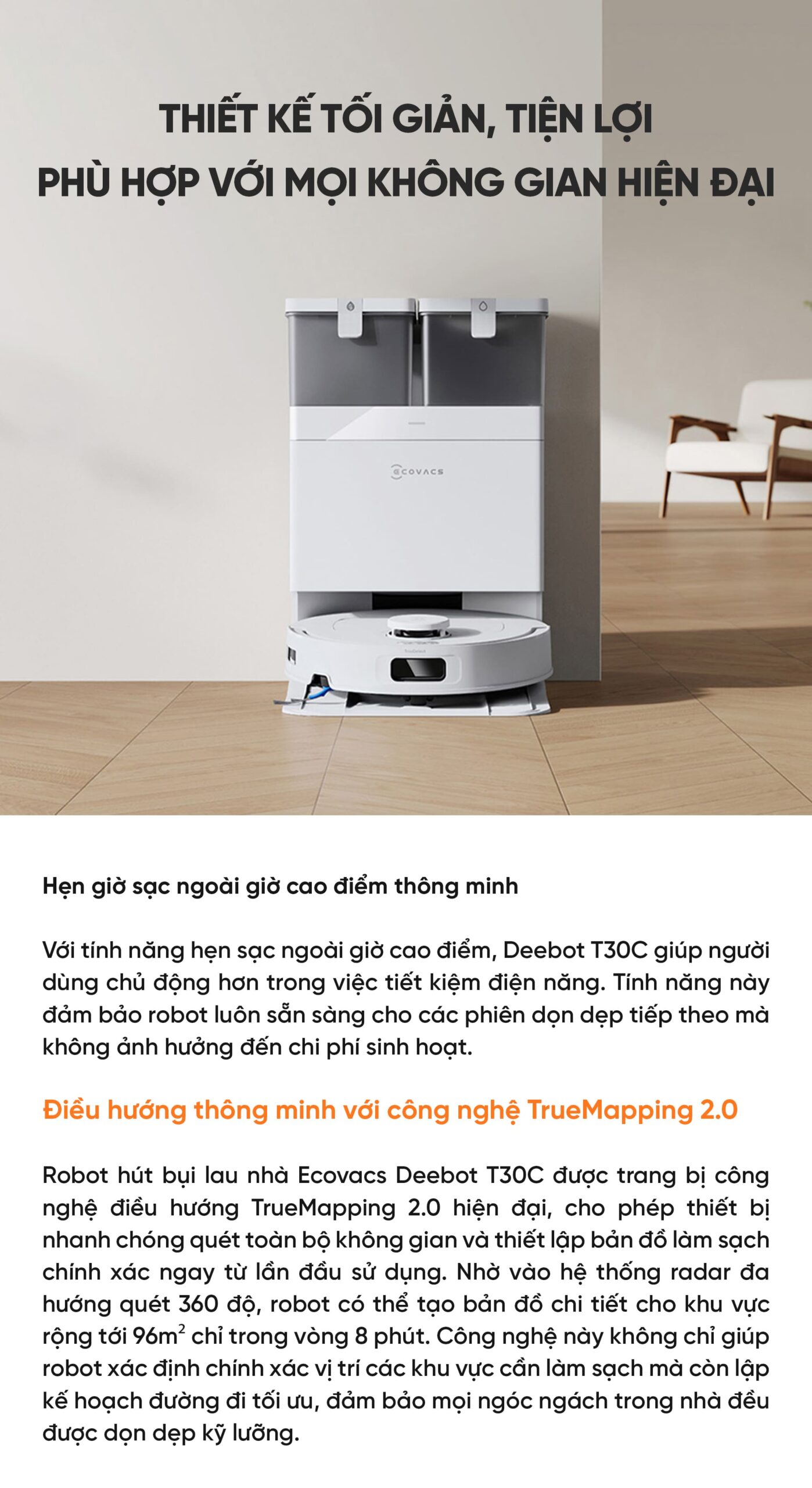 Robot hút bụi lau nhà Ecovacs Deebot T30C 2026