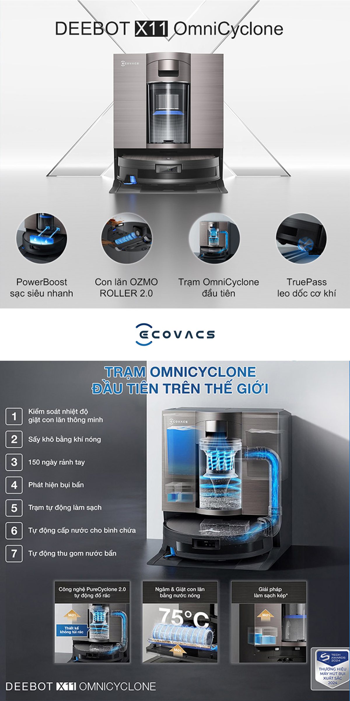 Ecovacs Deebot X11 OmniCyclone Robot hút bụi lau nhà – Bản Quốc Tế【Nhắn tin giảm giá thêm】