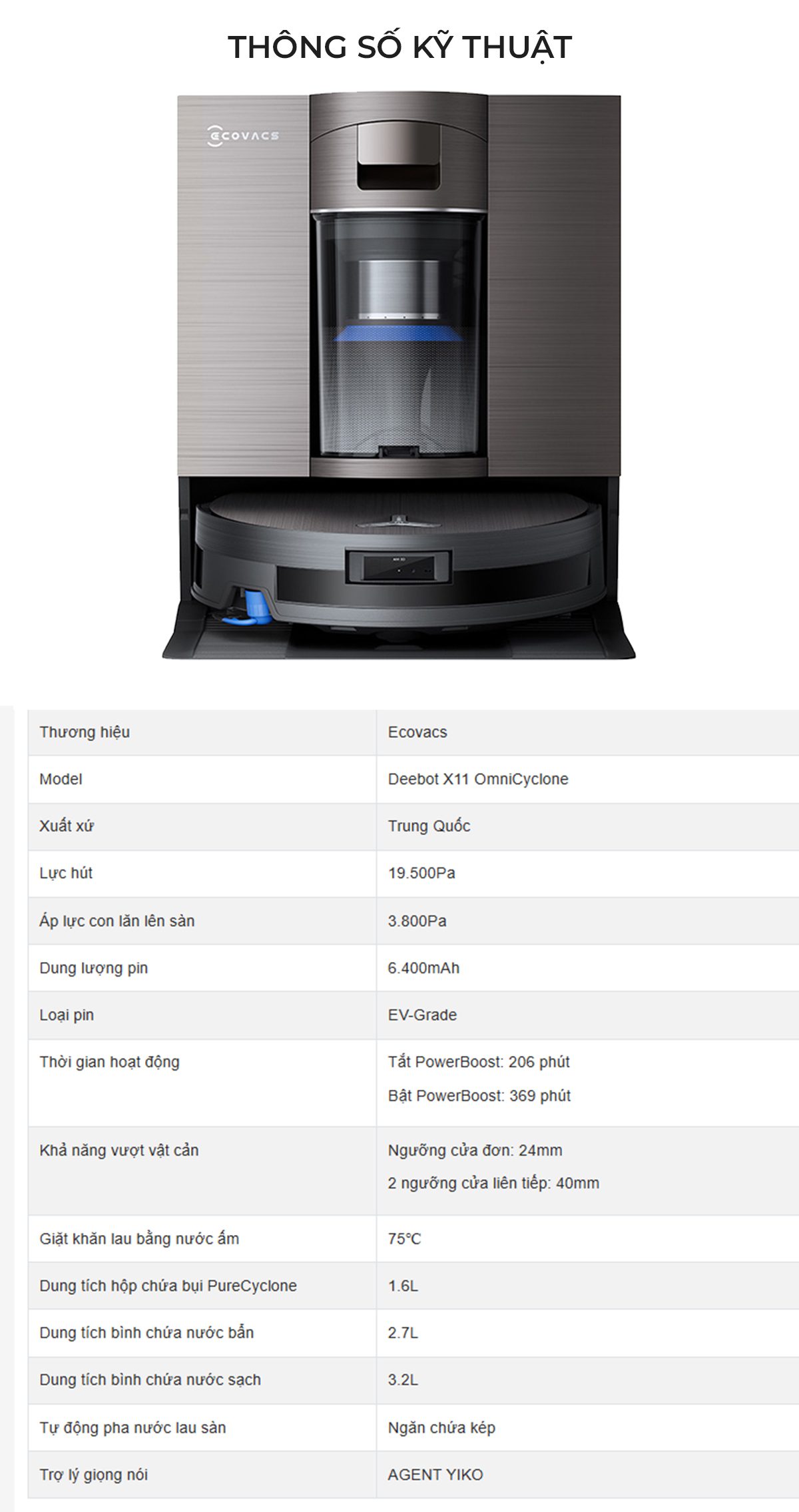 Ecovacs Deebot X11 OmniCyclone Robot hút bụi lau nhà – Bản Quốc Tế【Nhắn tin giảm giá thêm】