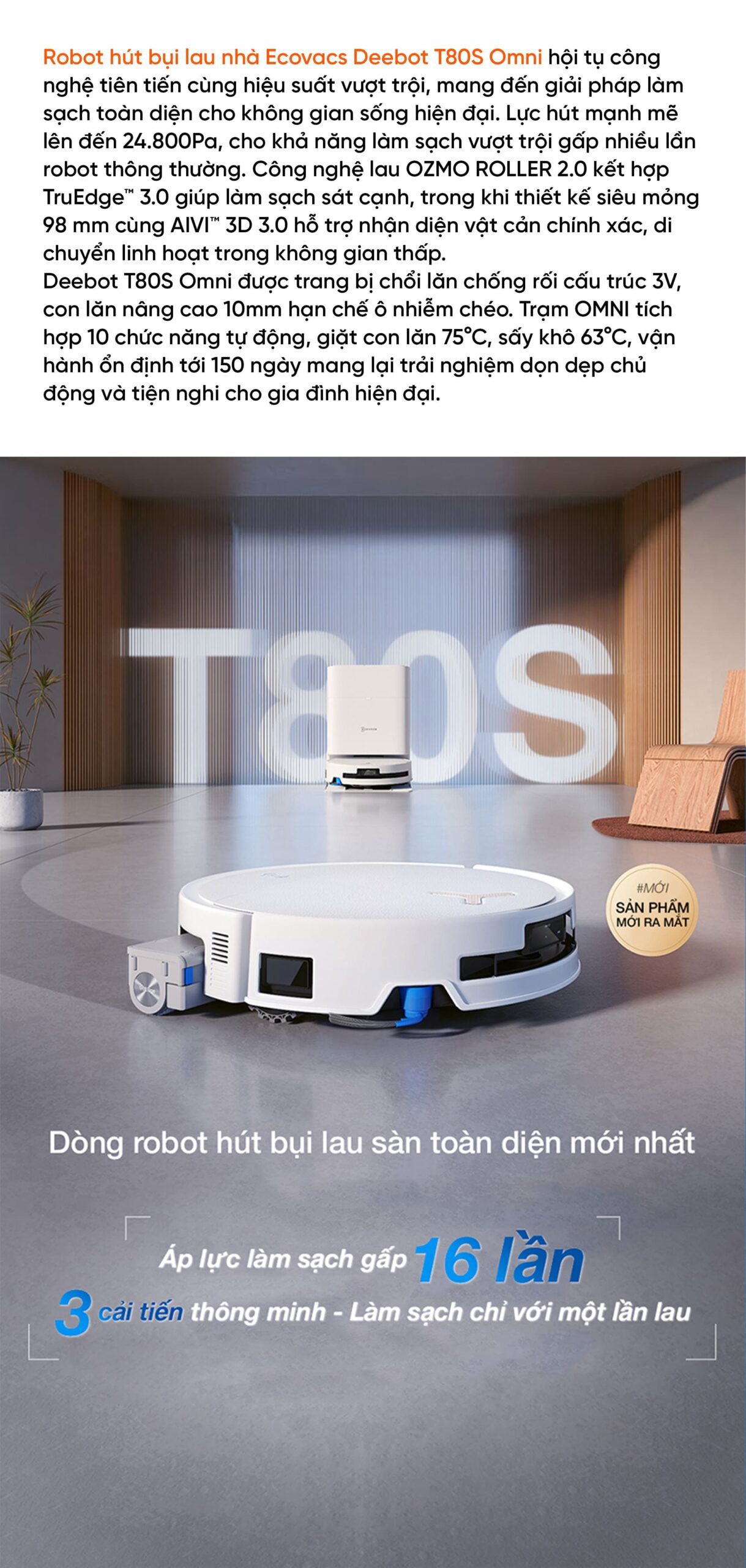 Robot hút bụi lau nhà Ecovacs Deebot T80S Omni Bản Quốc Tế