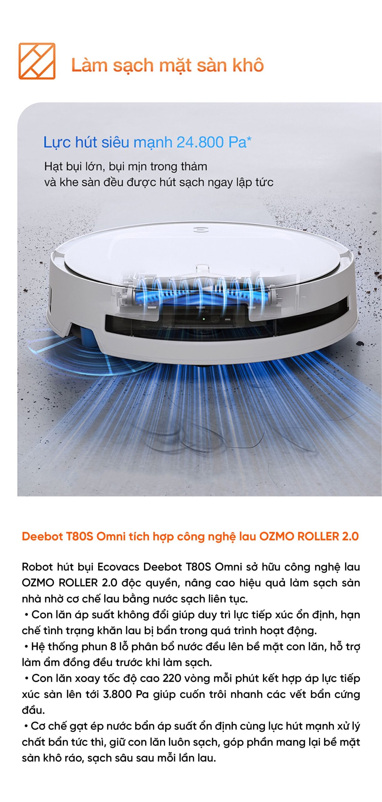 Robot hút bụi lau nhà Ecovacs Deebot T80S Omni Bản Quốc Tế