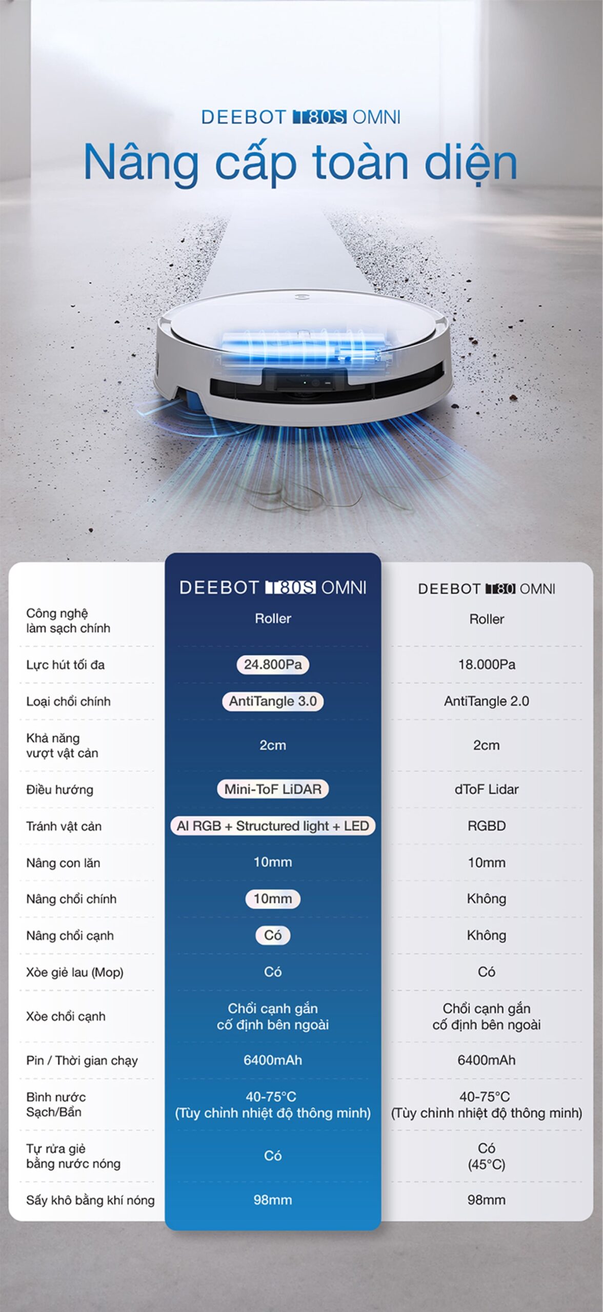 Robot hút bụi lau nhà Ecovacs Deebot T80S Omni Bản Quốc Tế