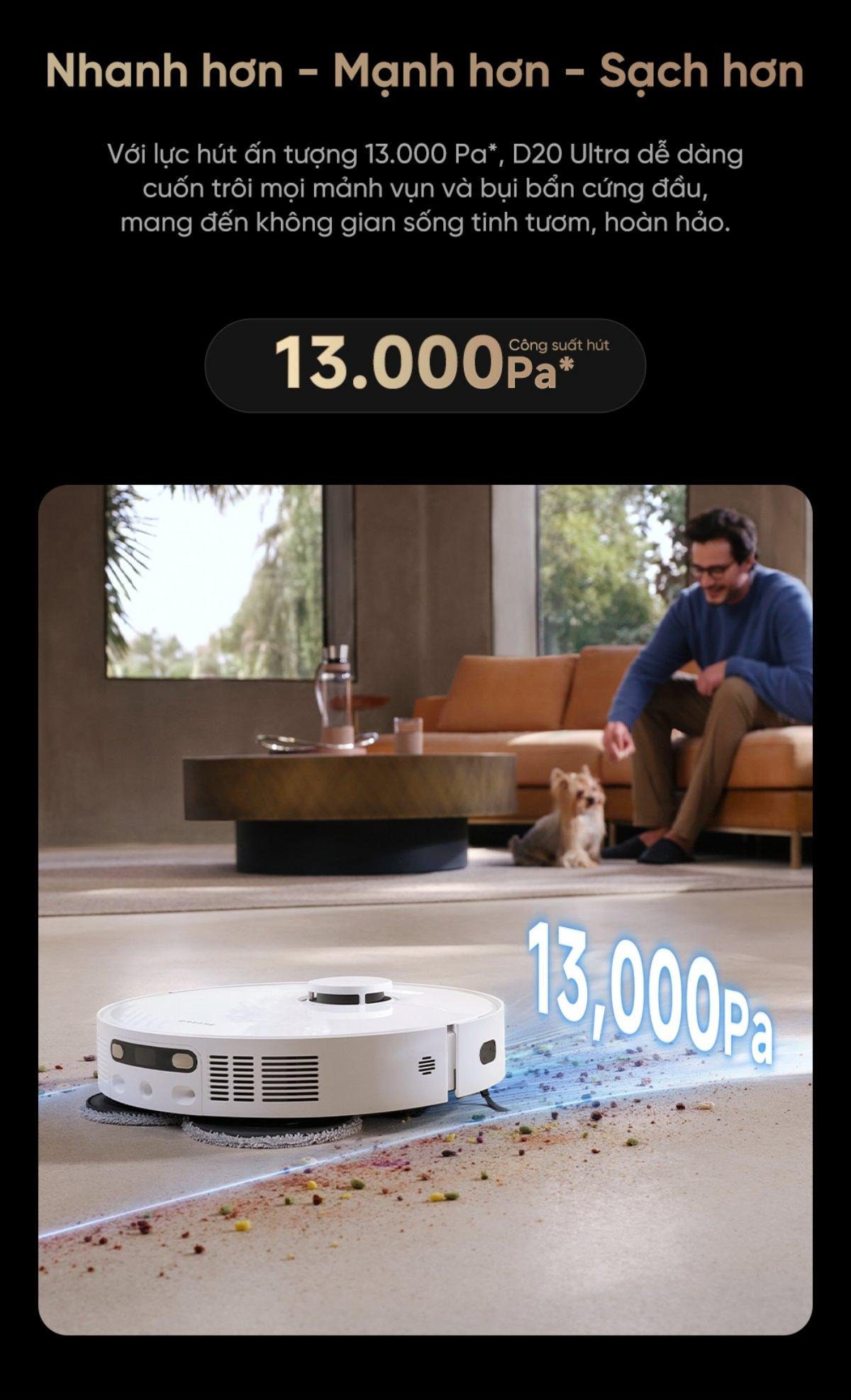Robot hút bụi Dreame D20 Ultra | Lực hút 13.000Pa