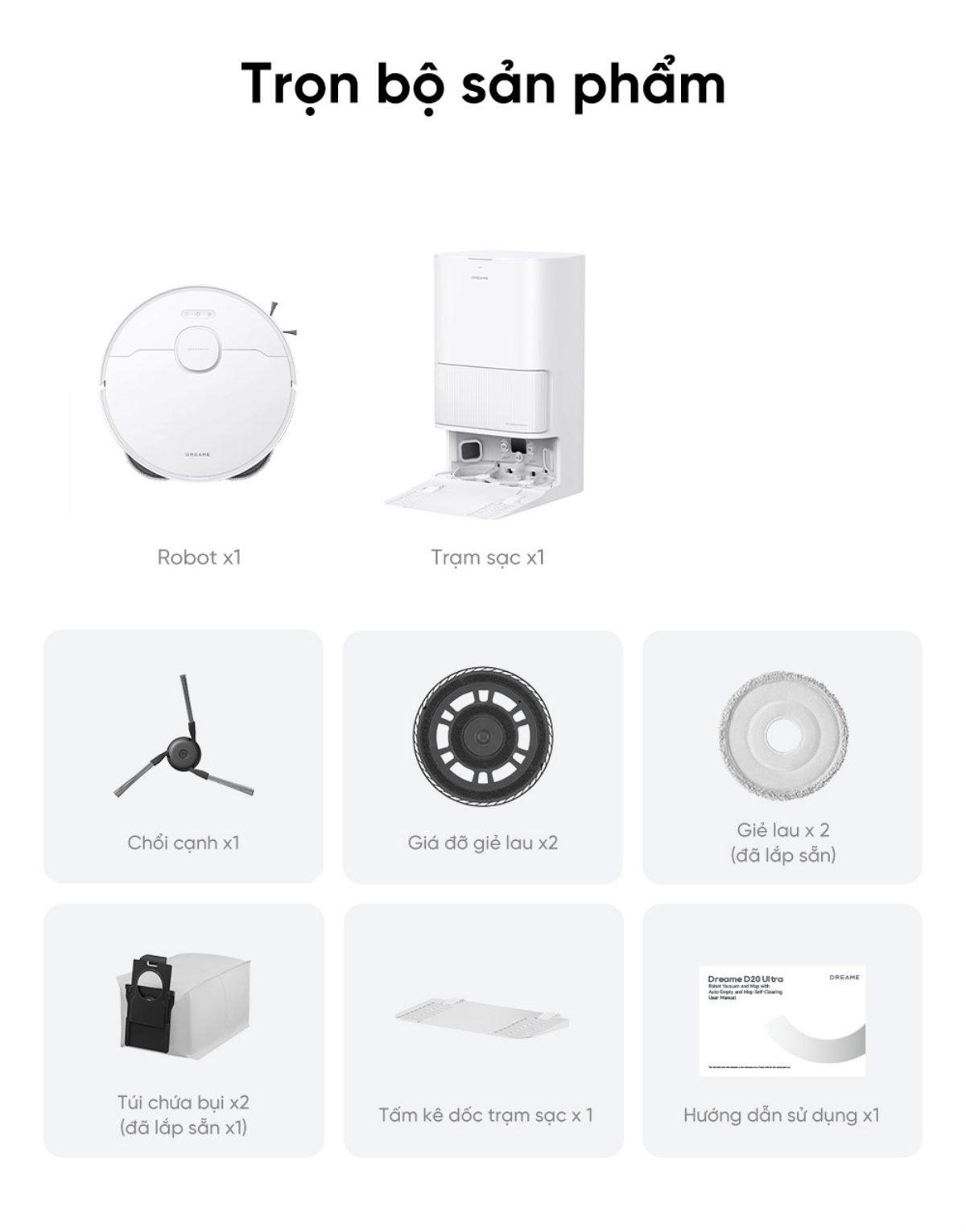 Robot hút bụi Dreame D20 Ultra | Lực hút 13.000Pa