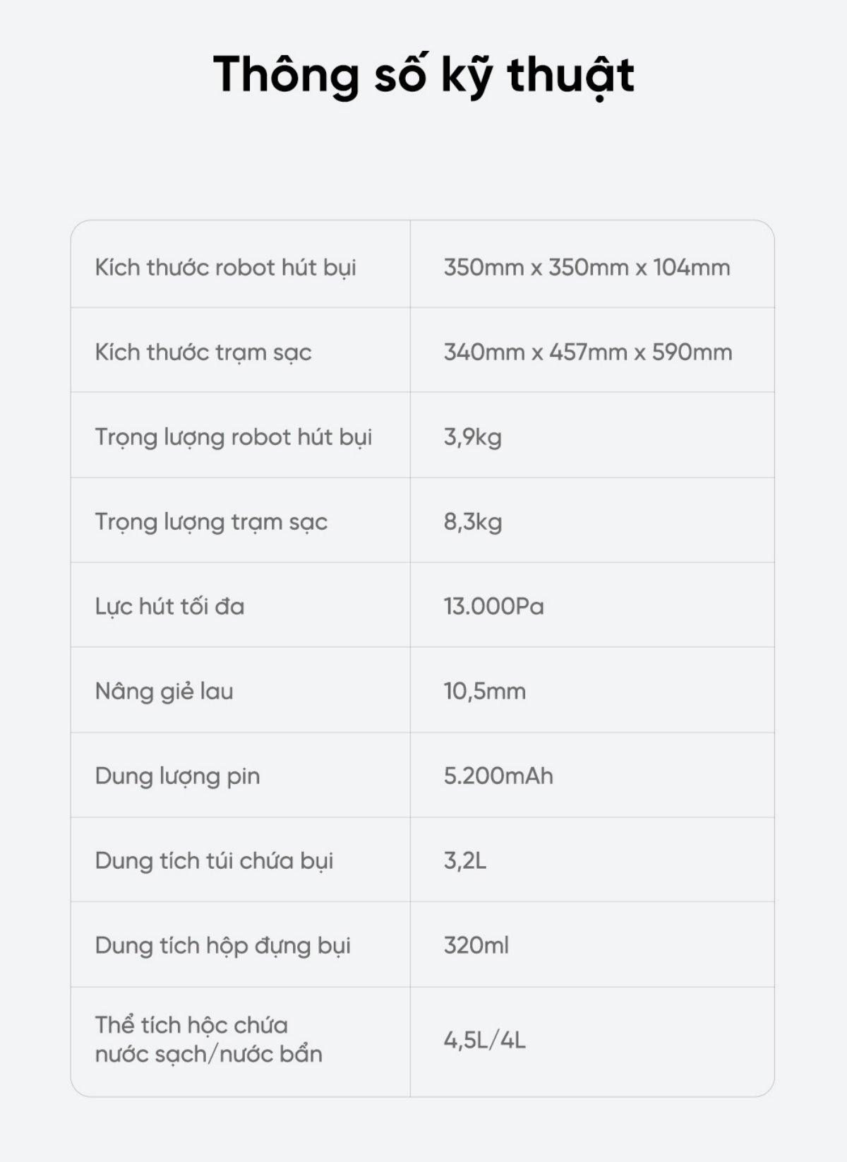 Robot hút bụi Dreame D20 Ultra | Lực hút 13.000Pa